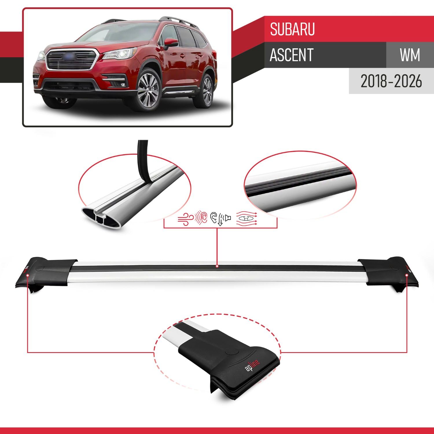 Kompatybilny z Subaru Ascent 2019-2026 FLY Model Aluminiowy bagażnik dachowy 3 poprzeczki, szary