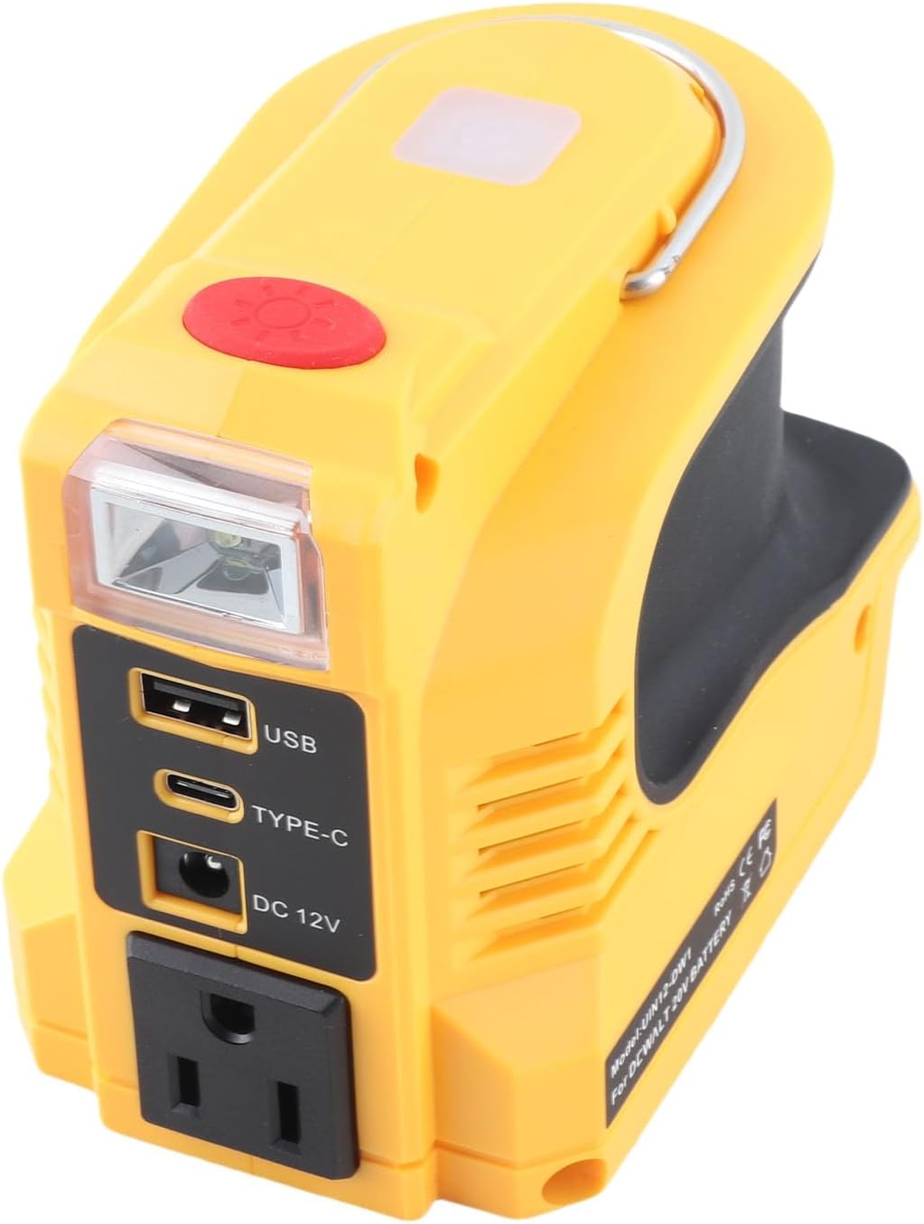 Portable Power Inverter 220W with LED Light AC Outlet 18W Fast Charging Compatible with 18V 20V Li-ion Batteries for Camping Emergency Outdoor Use (US Plug)