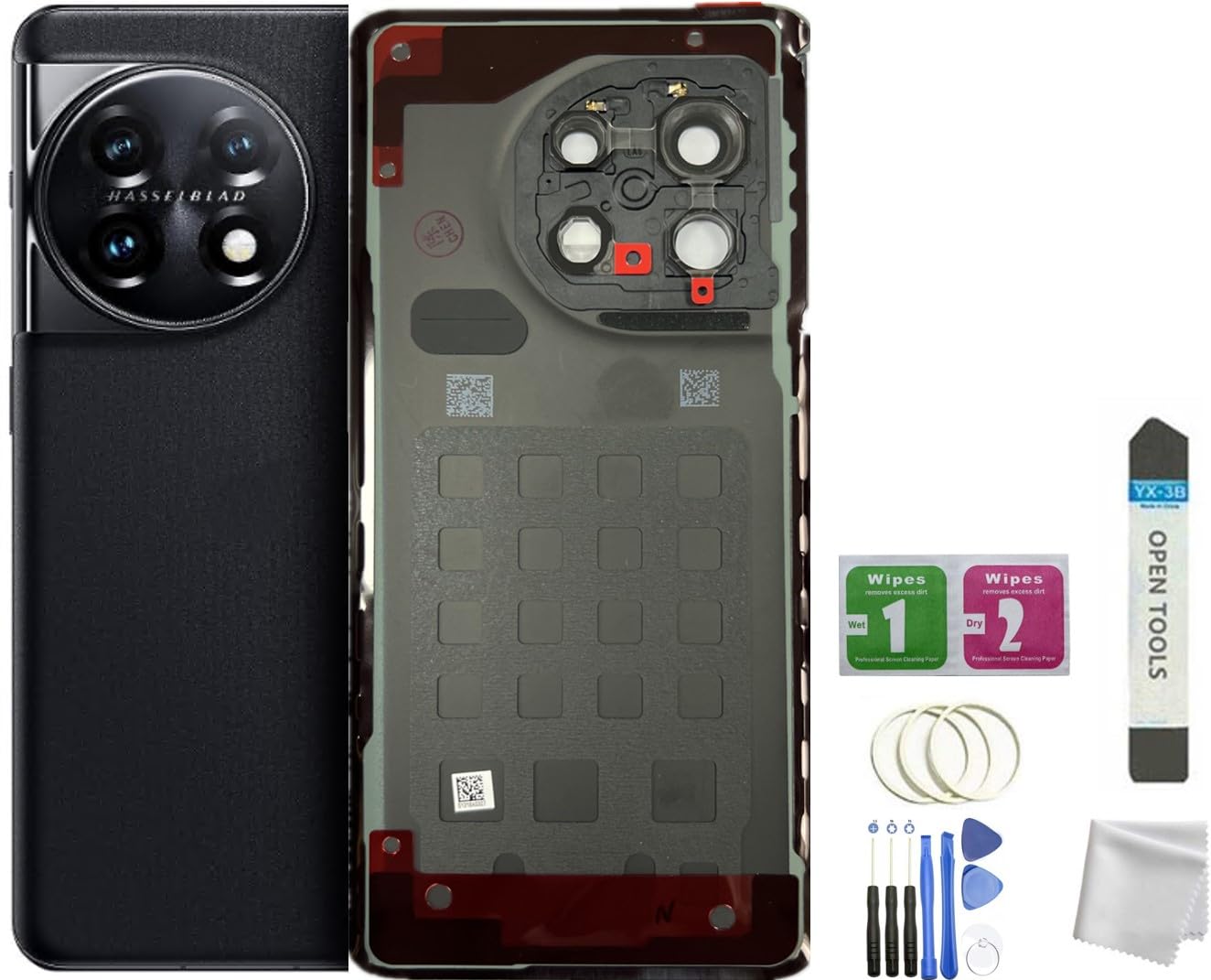 for Oneplus 11 Back Glass Cover with Camera Glass Lens Replacement for OnePlus 11 5G All Versions +Tools (Black)