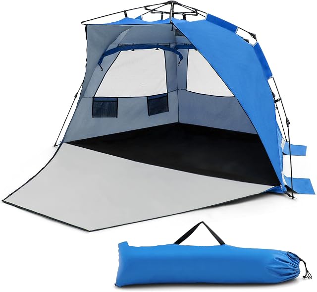 TANGZON 3-4 Person Pop up Beach Tent, Foldable UPF 50+ Beach Sun Shelter with Carry Bag, Outdoor Waterproof & Windproof Sun Shade Tent for Camping, Traveling, Picnic and Hiking