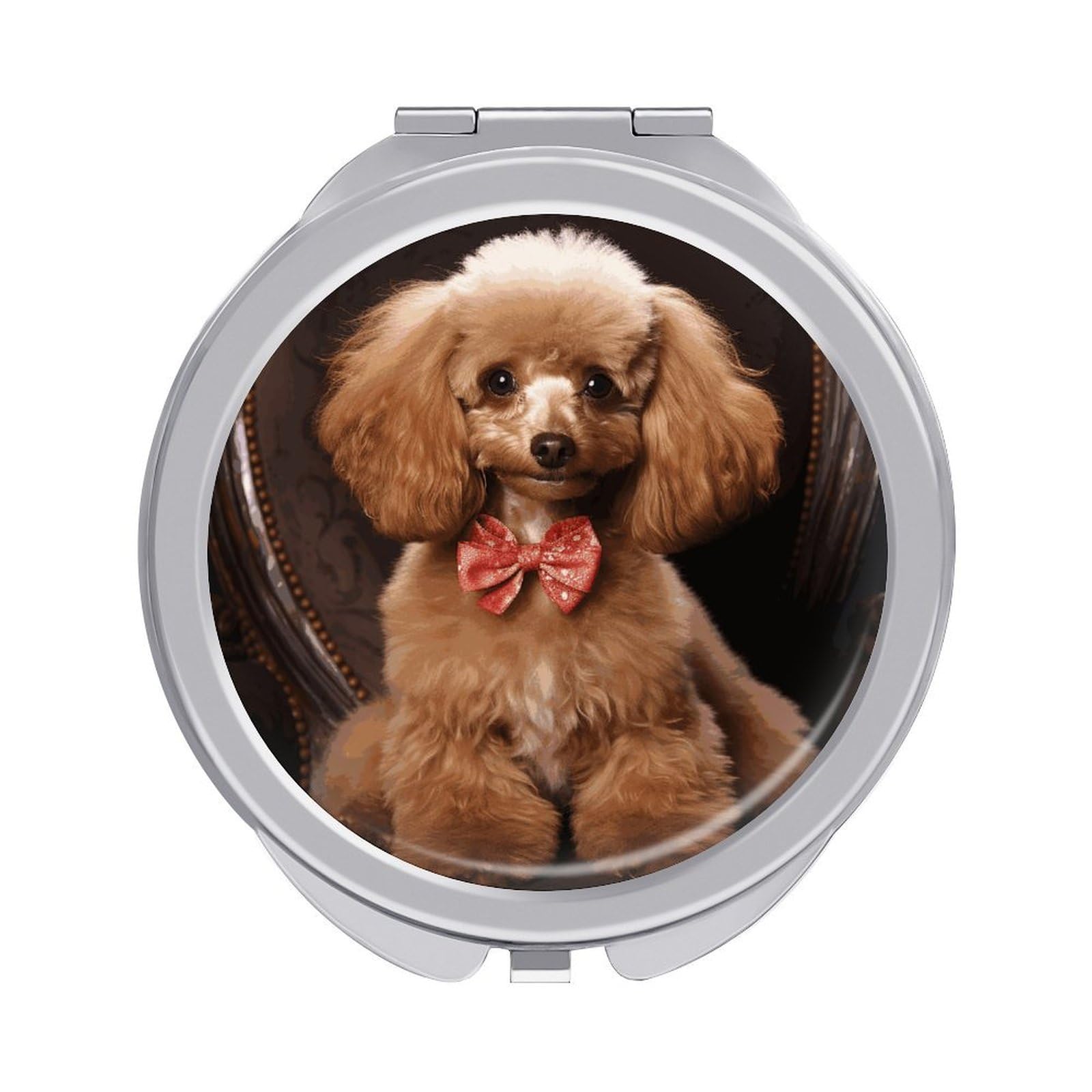 FodPand Compact Hand Mirror with 1x/2x Magnifying Round Travel Makeup Mirror Mini Foldable Poodle Cosmetic Mirrors Travel Essentials Gift for Women Girl Portable for Pocket Purse -Silver
