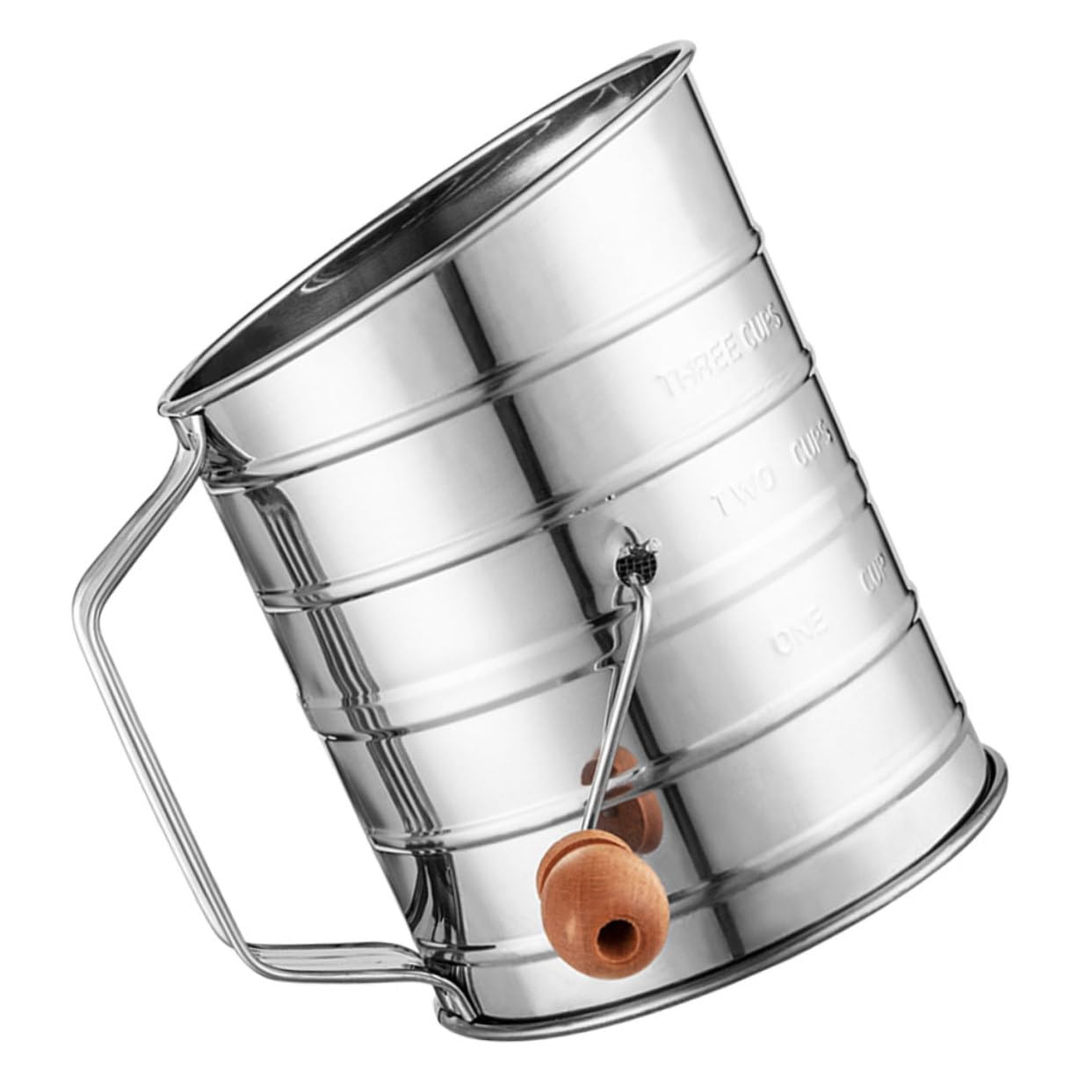 KICHOUSE Flour Sifter for Baking Cup Stainless Steel Sifter with Fine Mesh and Rotary Hand Crank Capacity Design with Measurement Markings for Quick and Efficient Sifting
