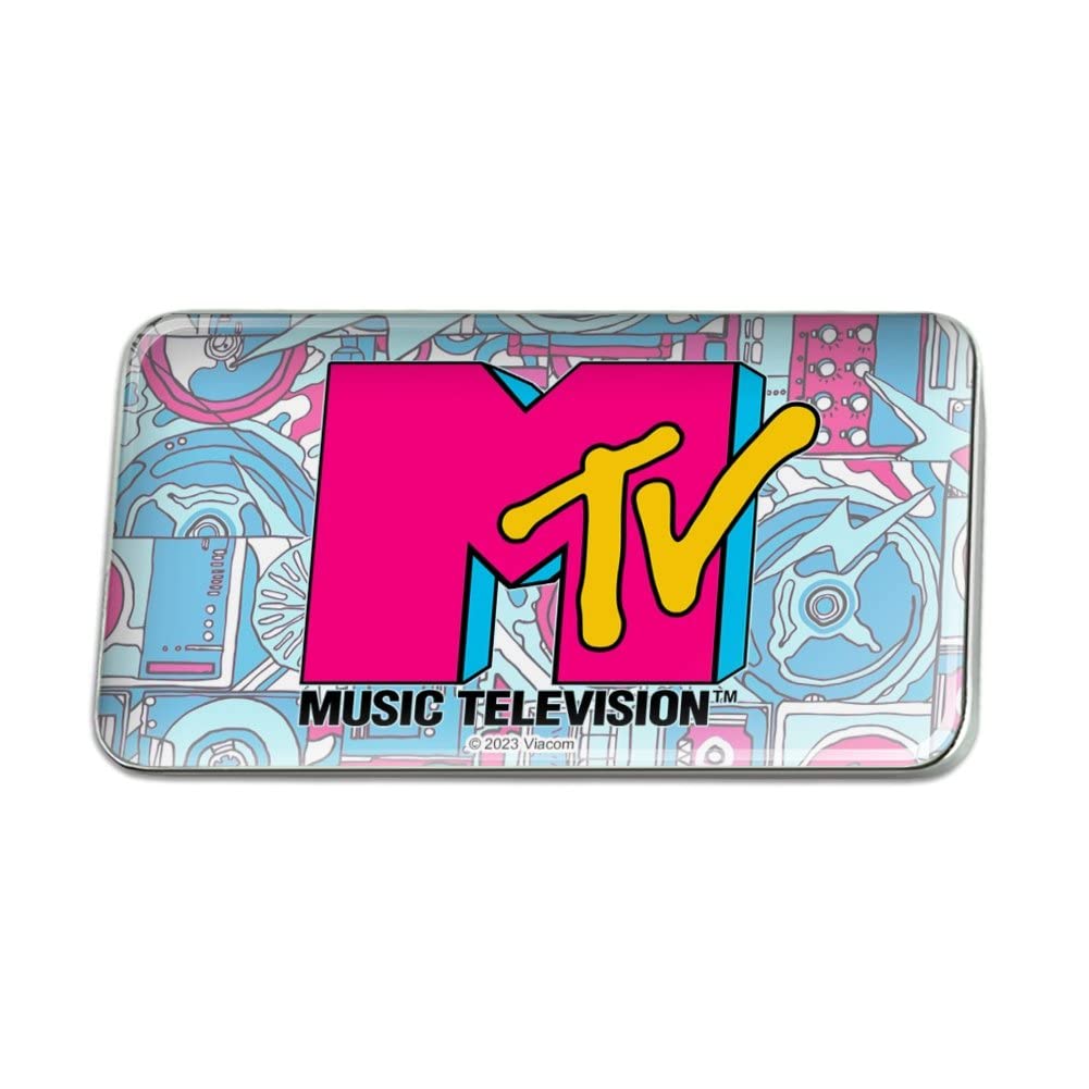 GRAPHICS & MOREMTV Techno Neon Logo Metal Rectangle Lapel Hat Pin Tie Tack Pinback