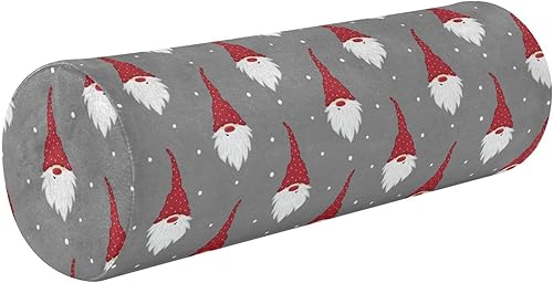 Christmas Holiday Red Gnomes Head Round Cervical Roll Bolster Pillow Yoga Neck Roll Pillow Round Pillow Foam Cylinder Decorative Pillows Bed