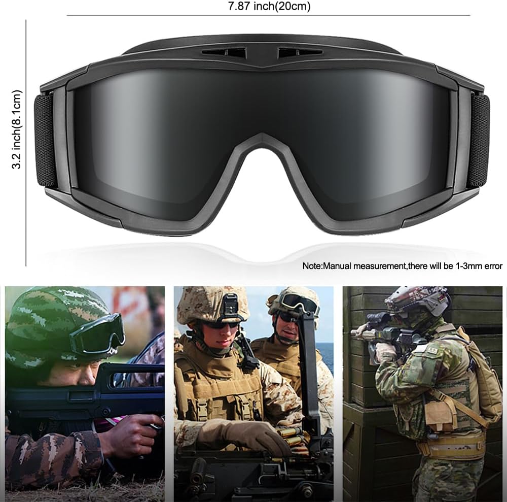 Tactical Airsoft Goggles Anti Fog Shooting Glasses Impact Resistant Safety Goggles with 3 Interchangable Lens