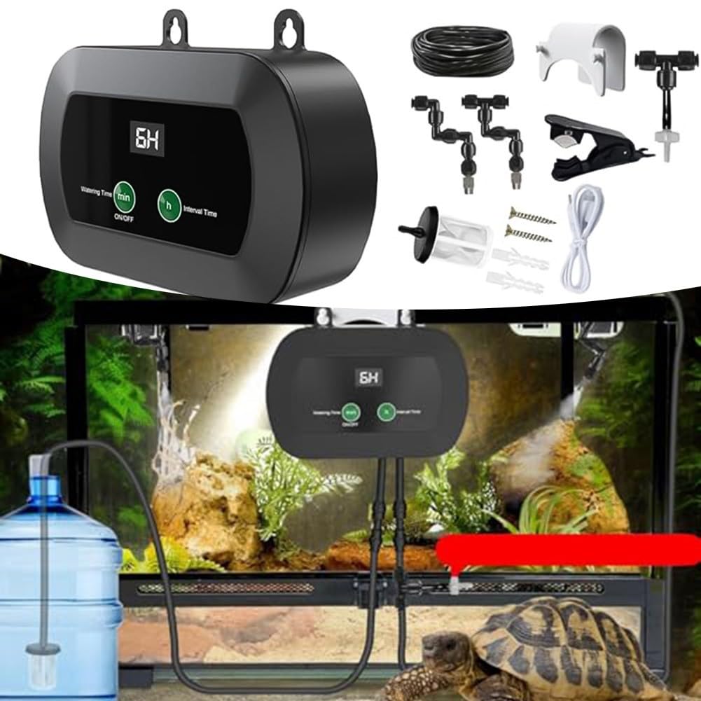 Humidificador automático de terrario con temporizador y boquilla ajustable de 360° para reptiles, invernadero, vivero, material ABS, funcionamiento silencioso