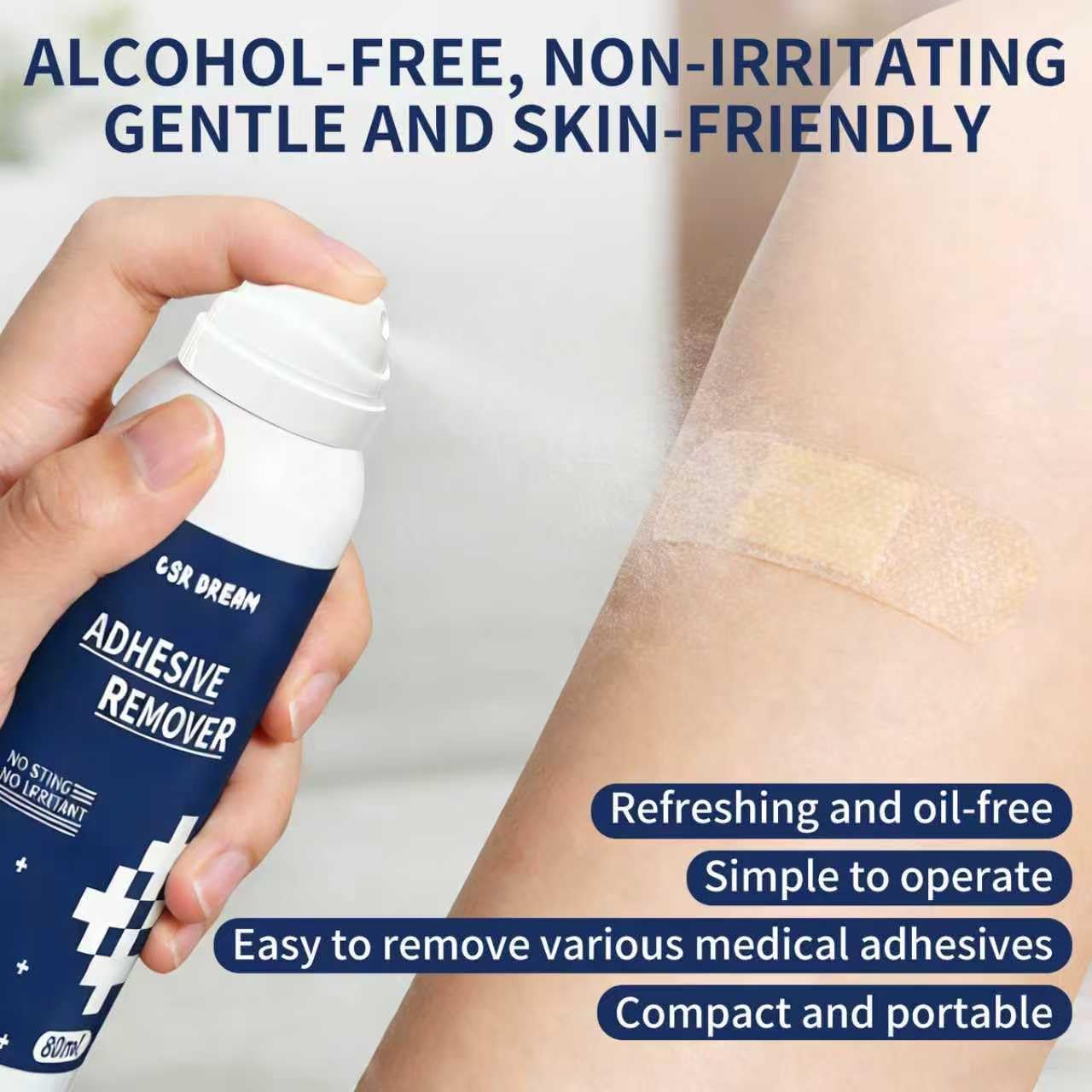 Medical Adhesive Remover Spray, 2Pack 80ml No-Sting Ostomy Adhesive Remover Spray for Skin, Adhesive Tape, Quick Drying, Odorless, Skin Adhesive Remover for Sensitive Skin Bandage Removal, 5.6OZ
