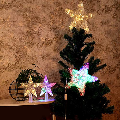 Preisvergleich Produktbild Aehma Stern Weihnachtsbaumspitze mit LED Beleuchtung AA batteriebetrieben Weihnachtsstern aus Kunststoff Weihnachtsbaum Topper Lichter Bunt, ca. 23cm