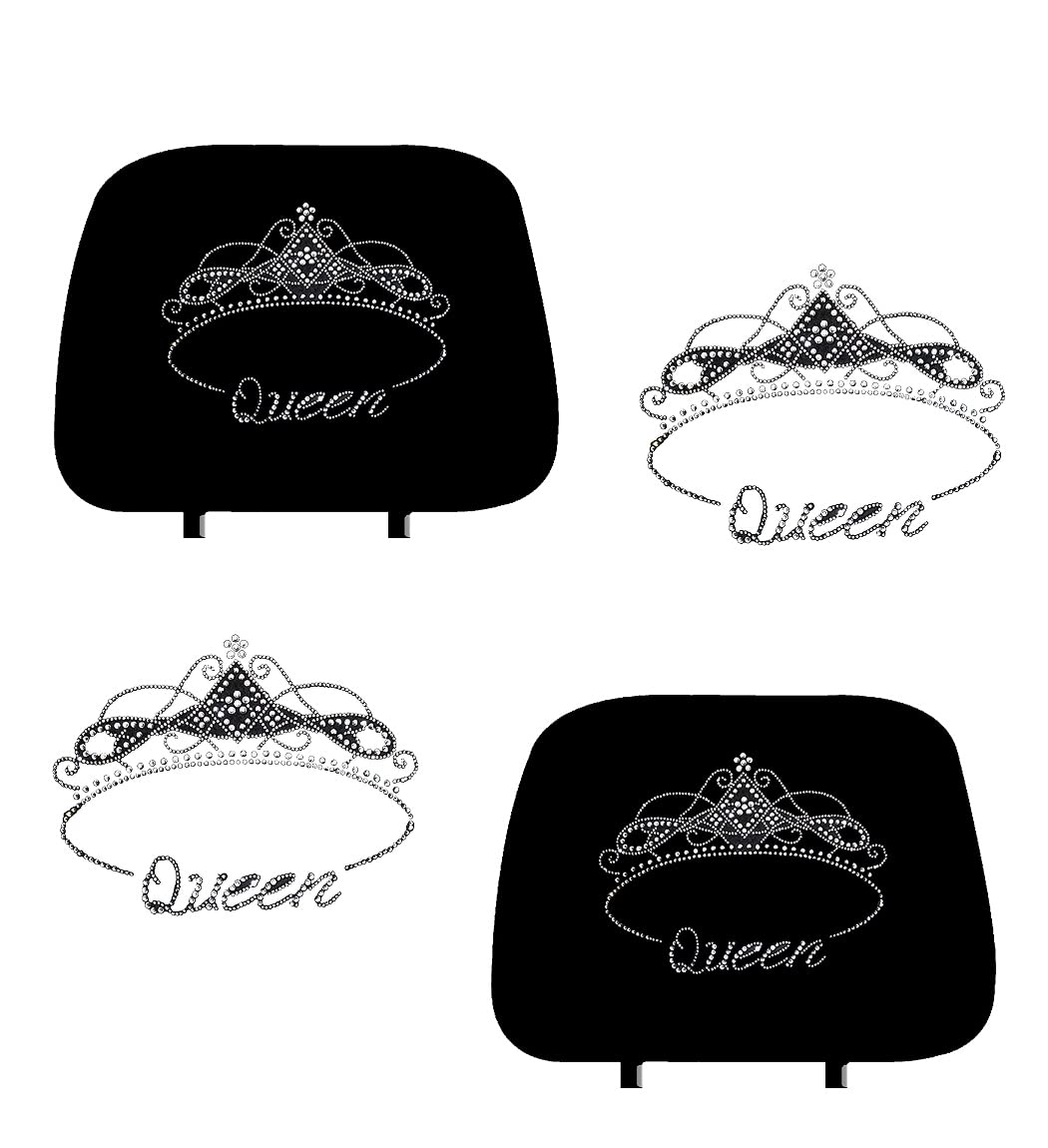 KAAA ALLBrand Crystal Studded Bling Rhinestone Car Truck Seat Headrest Covers - Pair (Queen/Black)