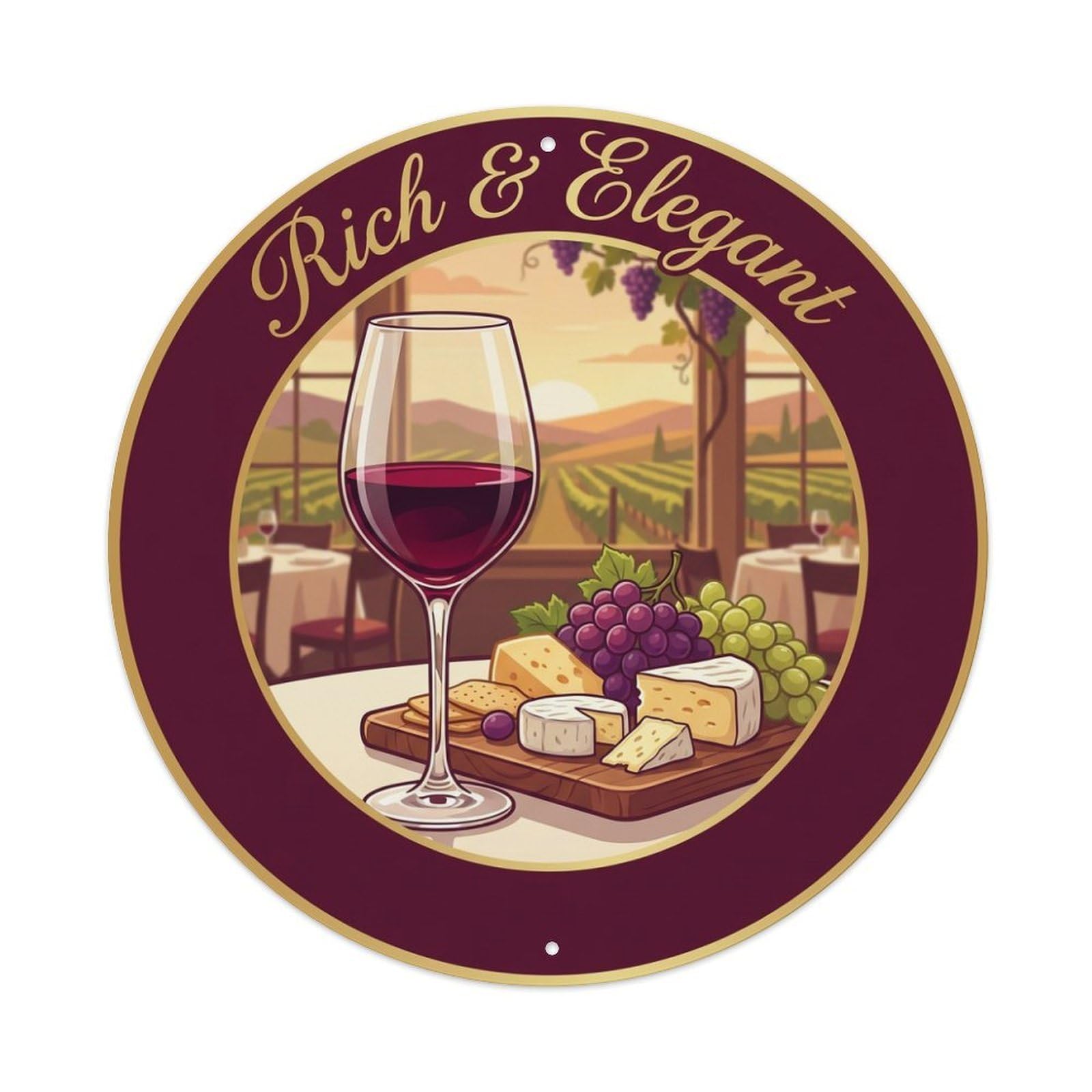 Metal Tin Sign Wine Glass Gourmet Food