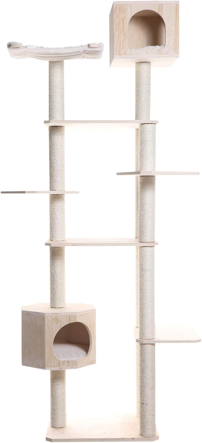 Armarkat 89" Solid Wood Cat Tree Condo Furniture S8902, Tan, 49"(L) X34(W) X89(H)