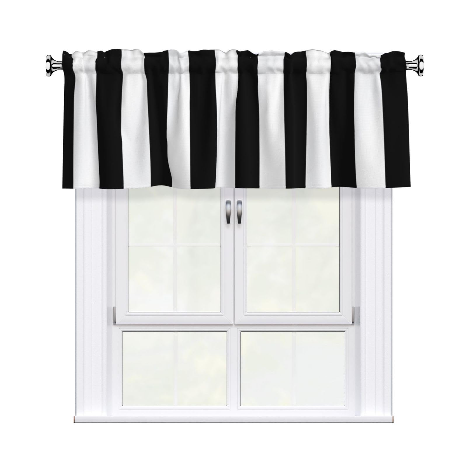 Bwlhjke Black & White Stripe Valance For Windows Treatments Modern Art Out Short Curtains For Kitchen Rod Pocket Drapes For Living Room Bedroom Decor 54X18 Inch Window Valances