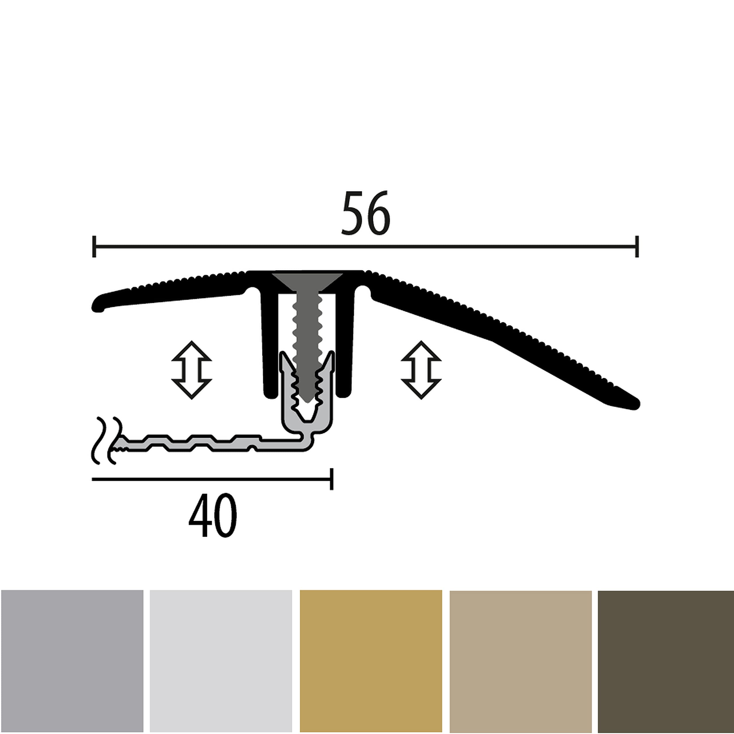 PROVISTON | Übergangsprofil | Laminatausgleich | Breite: 56 mm | Höhenausgleich: 7-18 mm | Länge: 900 mm | Aluminiumprofil | Gold | 1 Stück