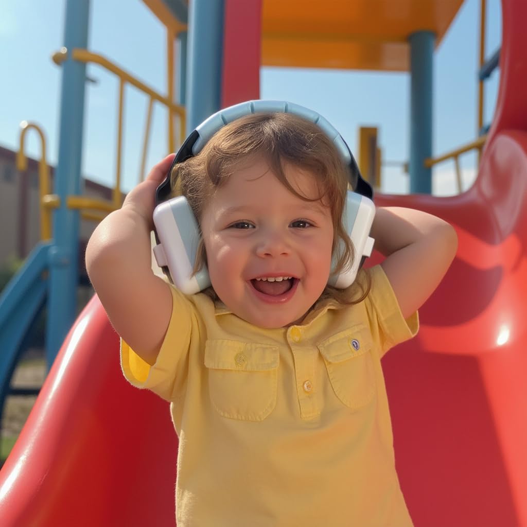 DECIBEL DEFENSE Jr. Gehörschutz Ohrenschützer NRR 28dB für Babys, Babys und Kleinkinder, perfekt für Schule, Konzerte, Feuerwerk, Flugzeug, Reisen, Autismus, Blau