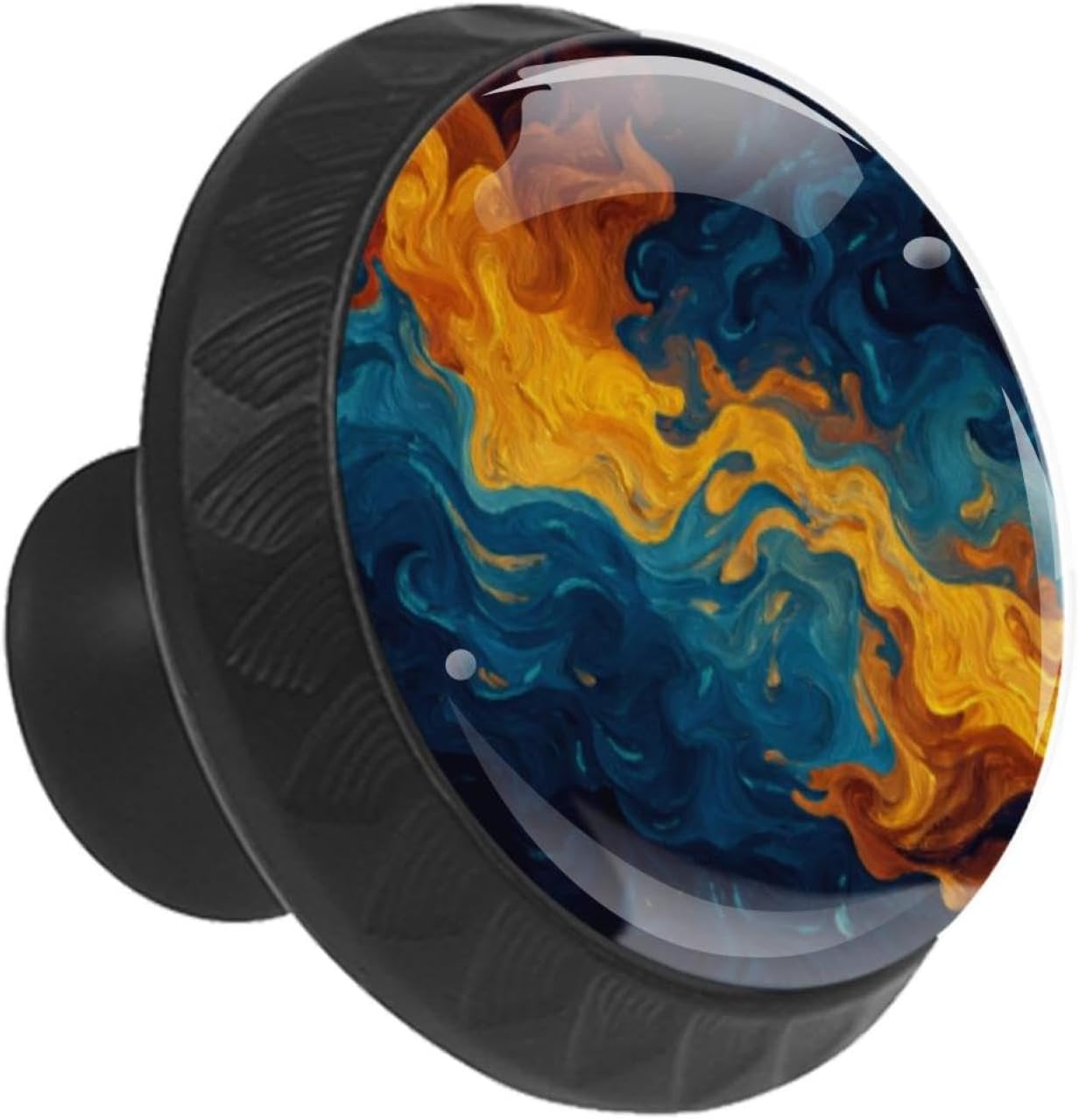 Black Cool Fire & Water Pattern Decorative Furniture Knobs, Round Cabinet Pulls for Kitchen Cupboard, Easy Install Drawer Knobs for Home