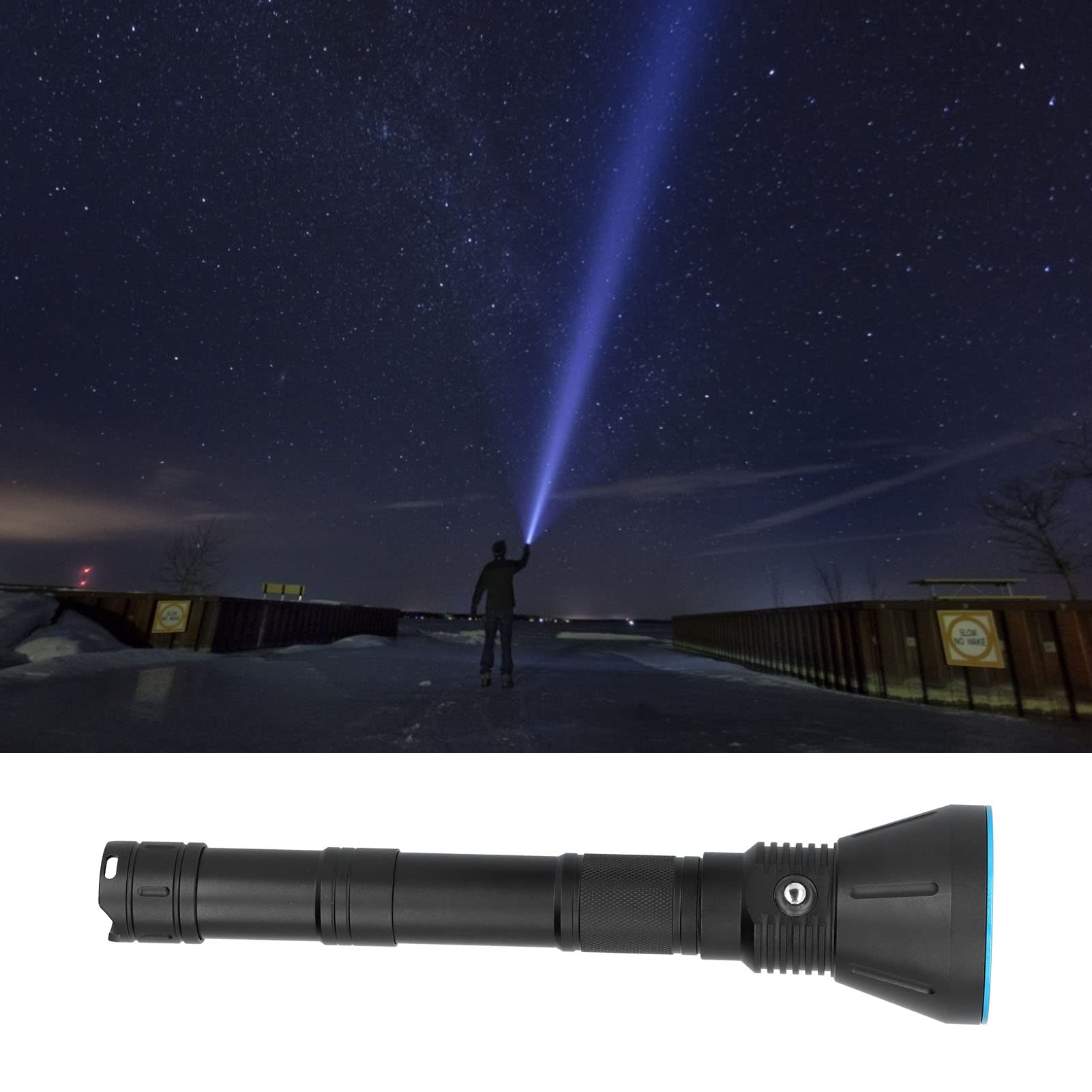 Lampe de Poche 15 000 Lm, Lampe de Poche à Lumière Forte 15 000 Lm, Torche de Plongée Professionnelle pour la Pêche Sous-marine à 150 M en Alliage d'aluminium, Lanternes de