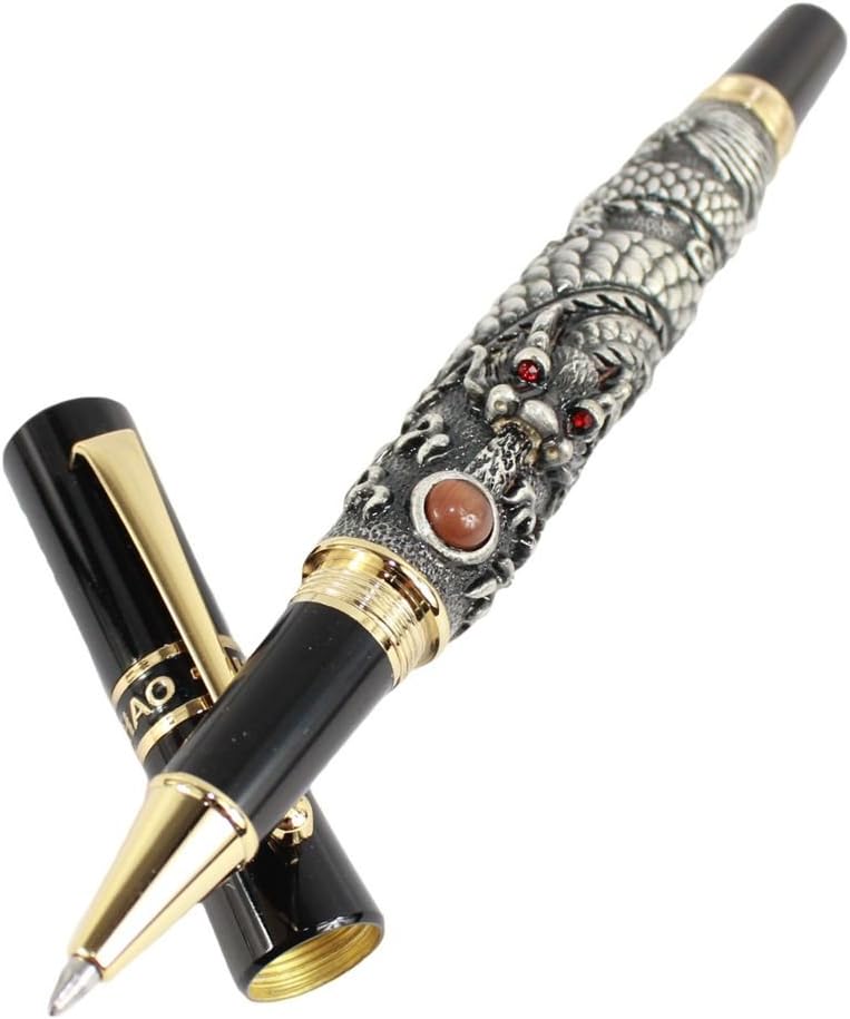 Gullor New Flying Dragon Rollerball Pen 3D Carving - Antique Silver
