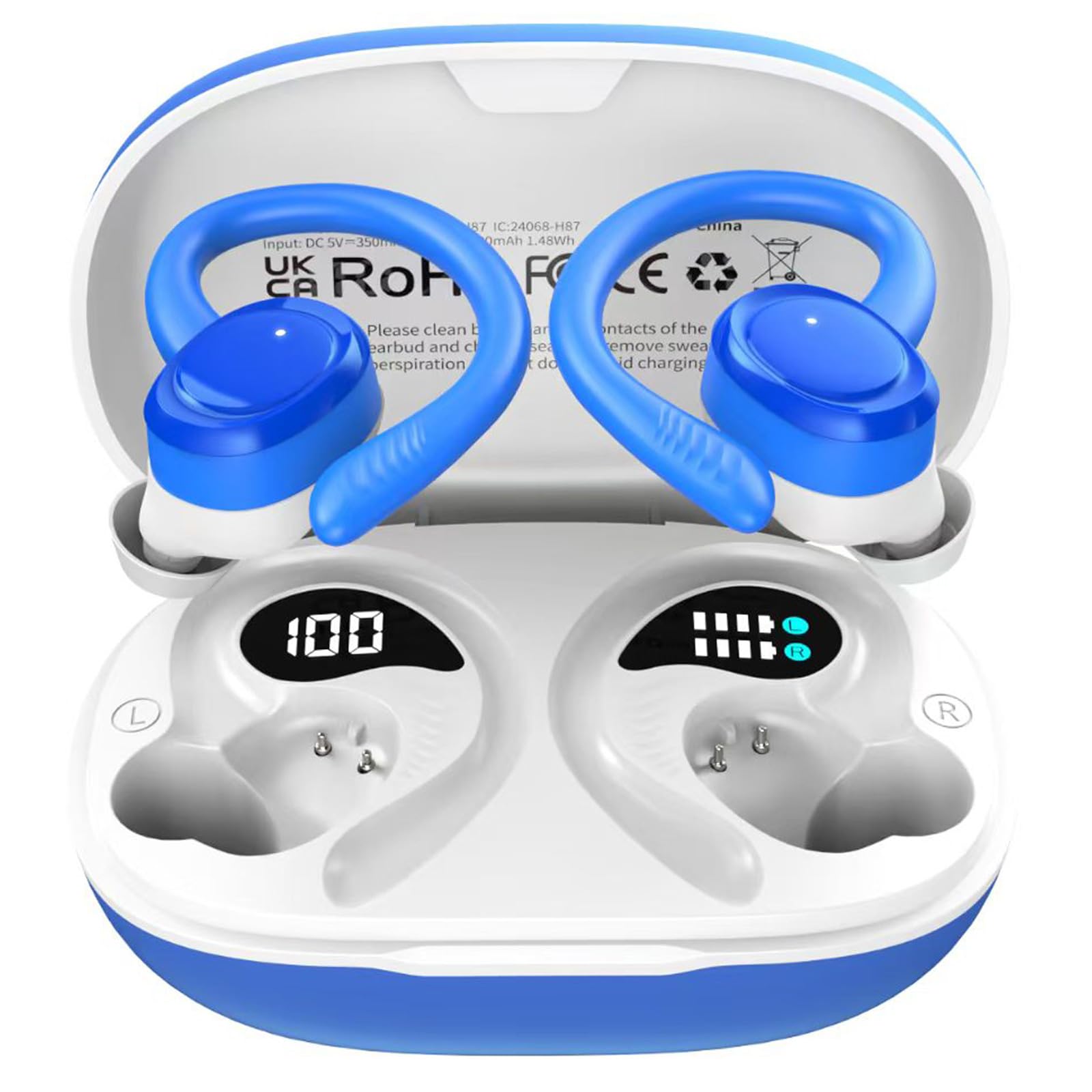 Bluetooth Headphones Sport, In-Ear Headphones Wireless Bluetooth with Hi-Fi Stereo, 50H Noise Cancelling Wireless Earbuds, 4 HD Mic, Bluetooth Earphones with Handle, IP7 Waterproof Headphones, USB-C