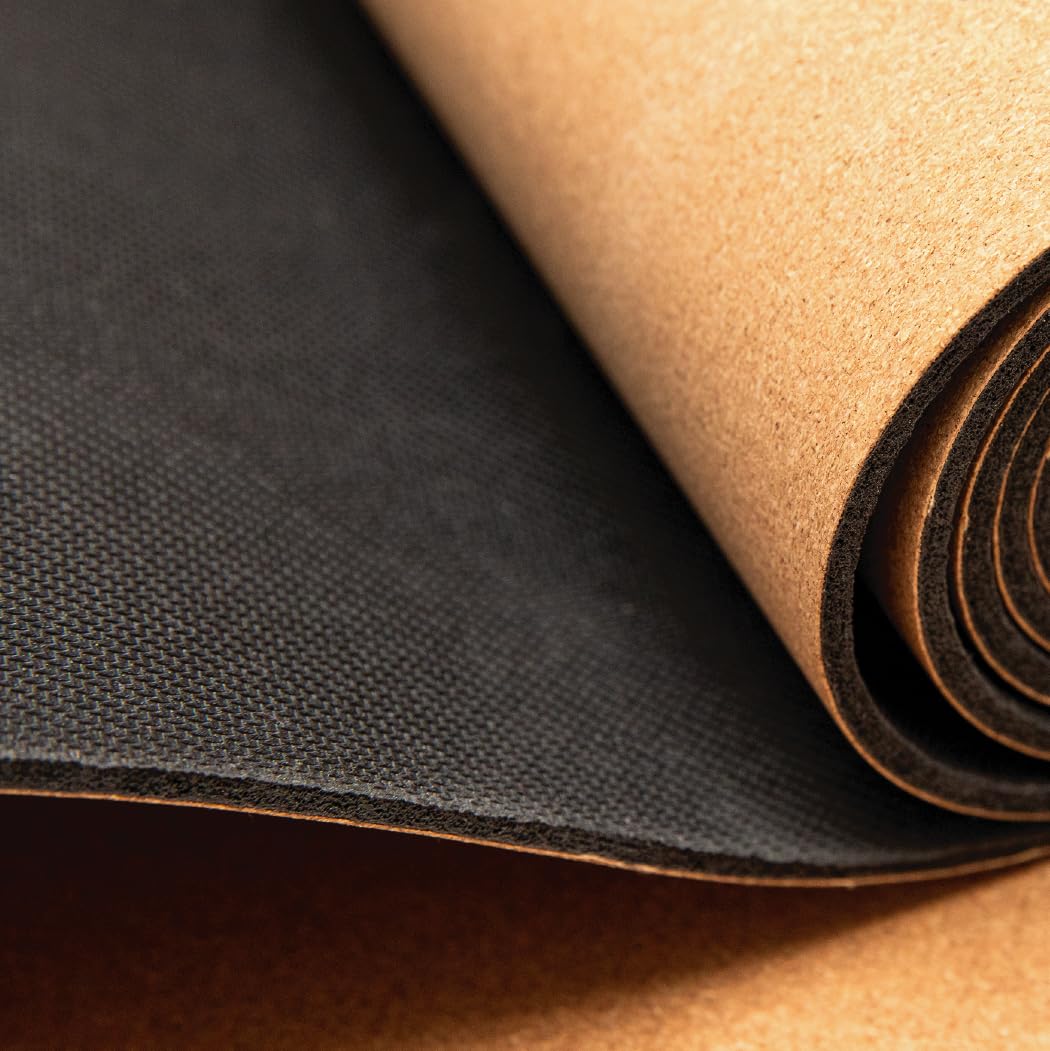 Tappetino yoga sughero premium, 100% naturale: in gomma naturale antiscivolo e sughero, Tappeto yoga extra-largo e spesso (183x66x0,4cm), sostenibile e senza sostanze