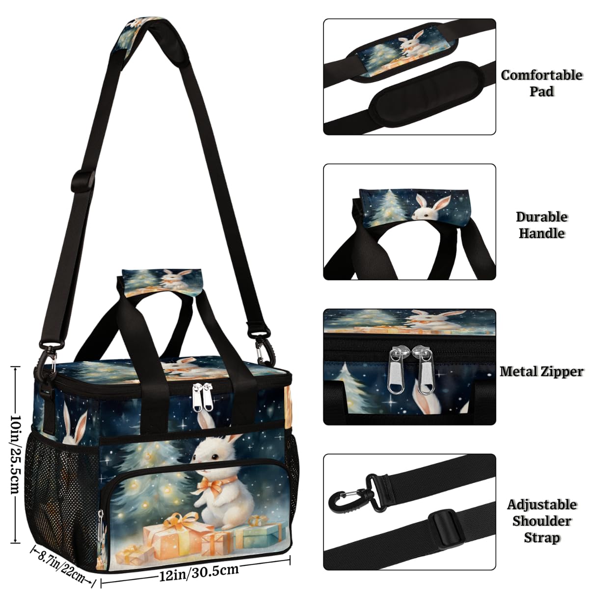 Insulated Picnic Backpack Lunch Box for Women Men Picnic Basket Tote Lunch Bag Picnic Bag Portable Lunch Bags for Picnic, Beach, Work, Trip,Office, Camp Christmas Rabbit