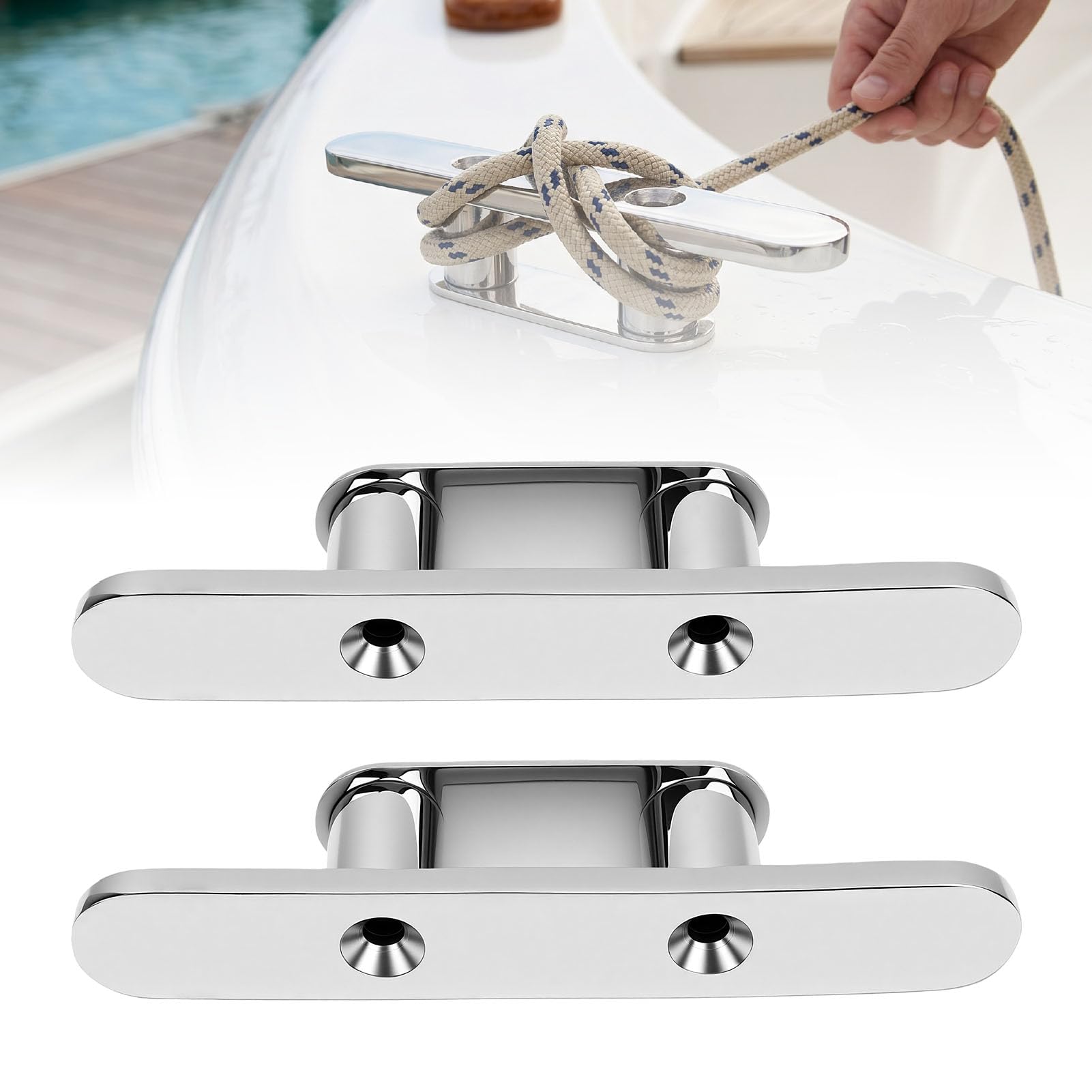 aqxreight 10-Zoll-Bootsklampe, Dockklampe mit Offener Basis, Edelstahl 316, 2 Stück, Robuste Marine-Klampe, Polierte Oberfläche, 240 Mm Länge, für das Anlegen von Yachtschiffen an Decksdocks