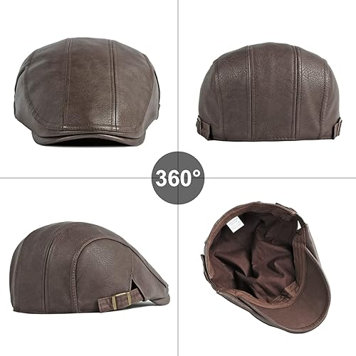 Miniatura 5 de Panegy Sombrero de periódico para hombre, gorra plana de piel sintética, sombrero de boina ajustable, sombrero de hiedra para conducir golf al aire