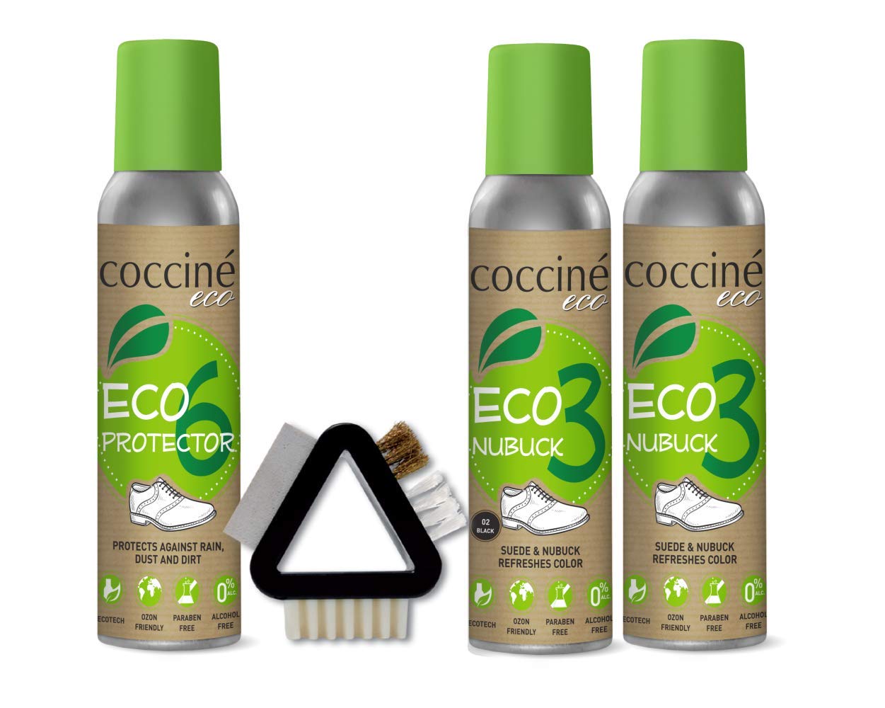 Cocciné - Wildleder Pflege Set | Nubuklederpflege | Nubuk Lederpflege | Schuhe Färben | Imprägnierspray Reiniger | (Neutral & Schwarz) | 3x200ml