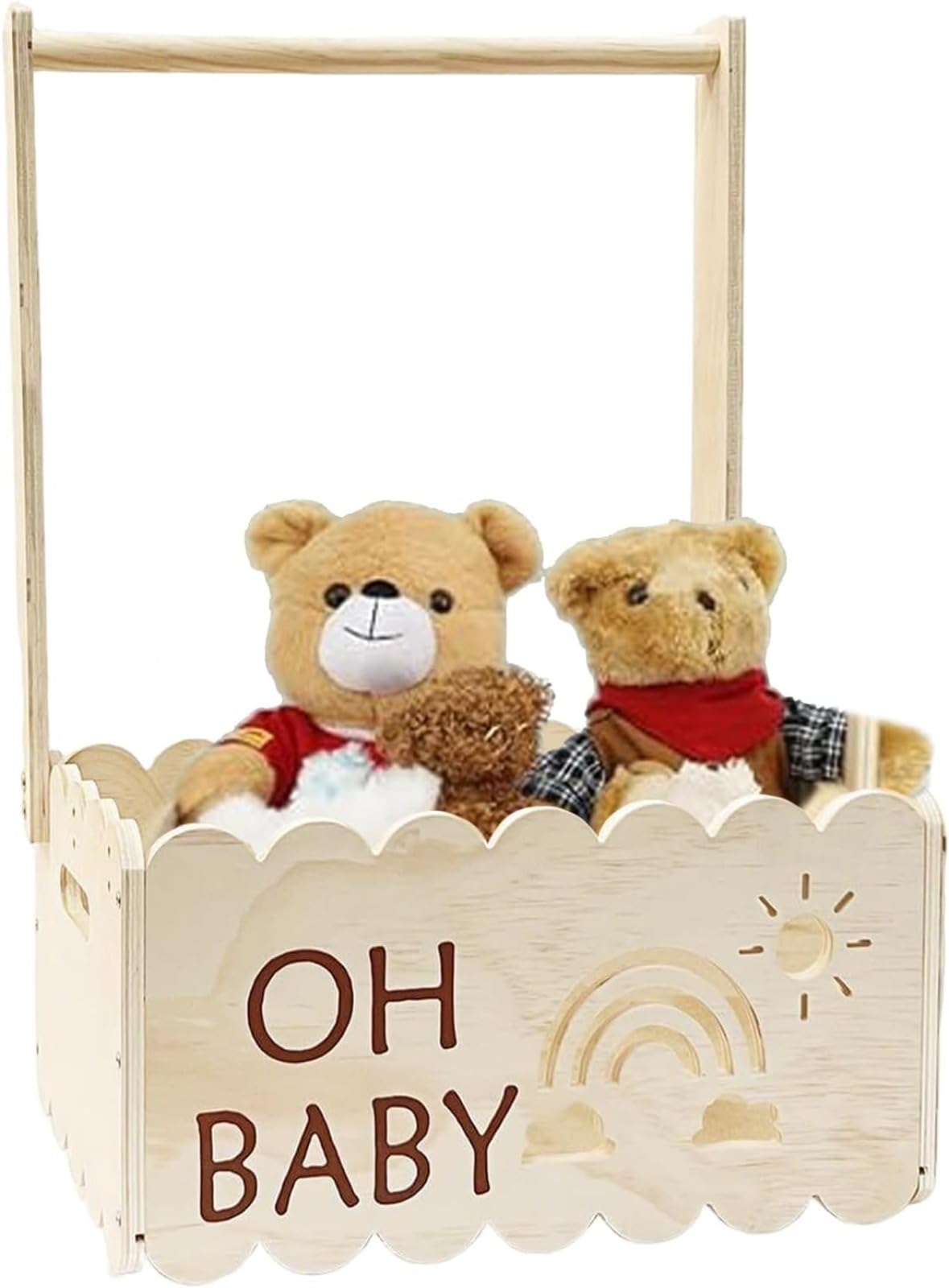 Kosz na baby shower z wieszakiem, drewniana skrzynka z uchwytem | Organizer na ubrania dla dziewczynki chłopca i rodziny do domu