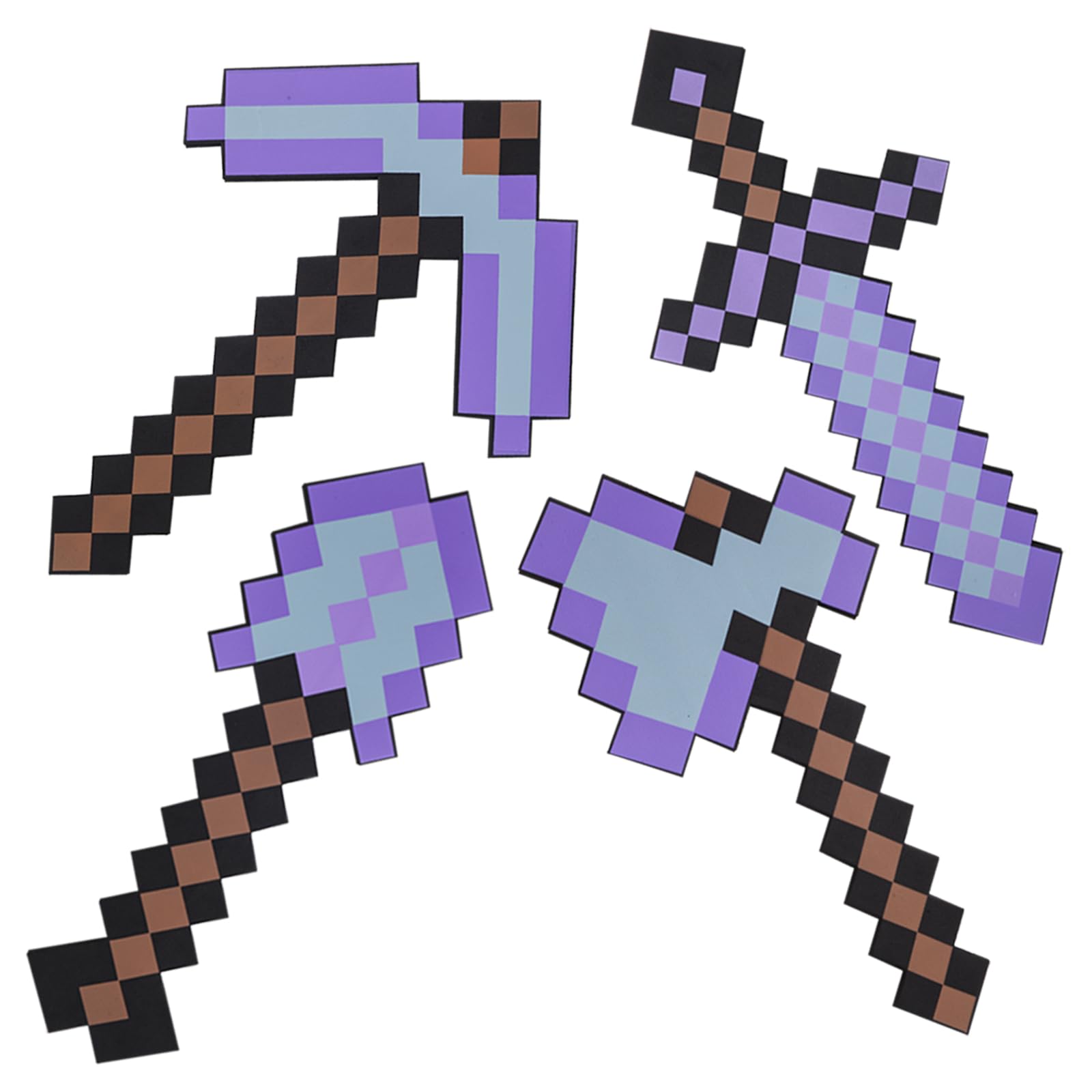 jiushenjiushen 4 Pack Sword Pickaxe Axe and Shovel Toy Weapon Set,Kids Role-Play Foam Weapons Accessory for Game Fans Halloween Christmas Valentine and Party