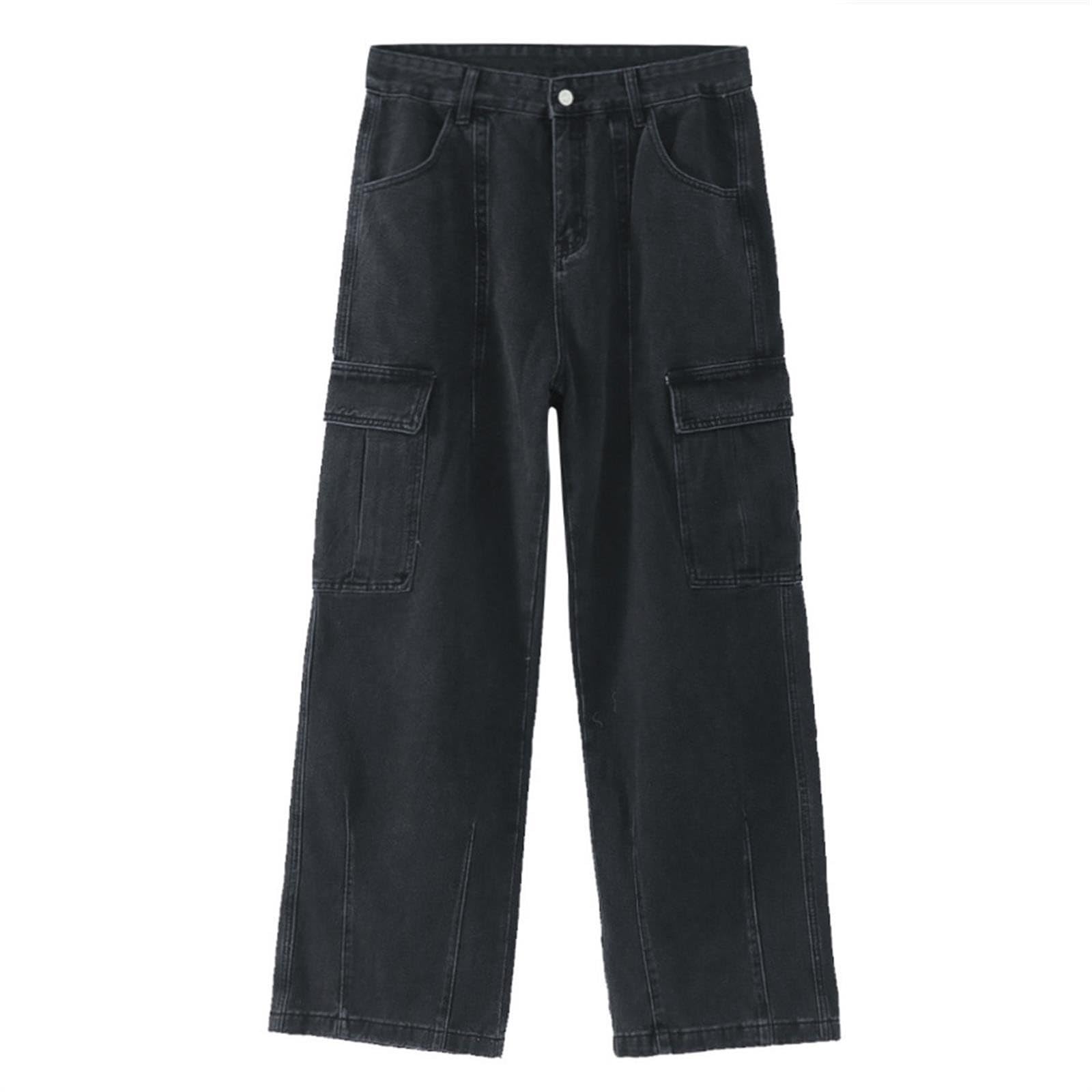 Generico Baggy Jeans Uomo Pantaloni Jins Y2K Balloon Loose Moto Strappati Invernali Zampa Slim Larghi Salopette Fit Flare Cargo Flared