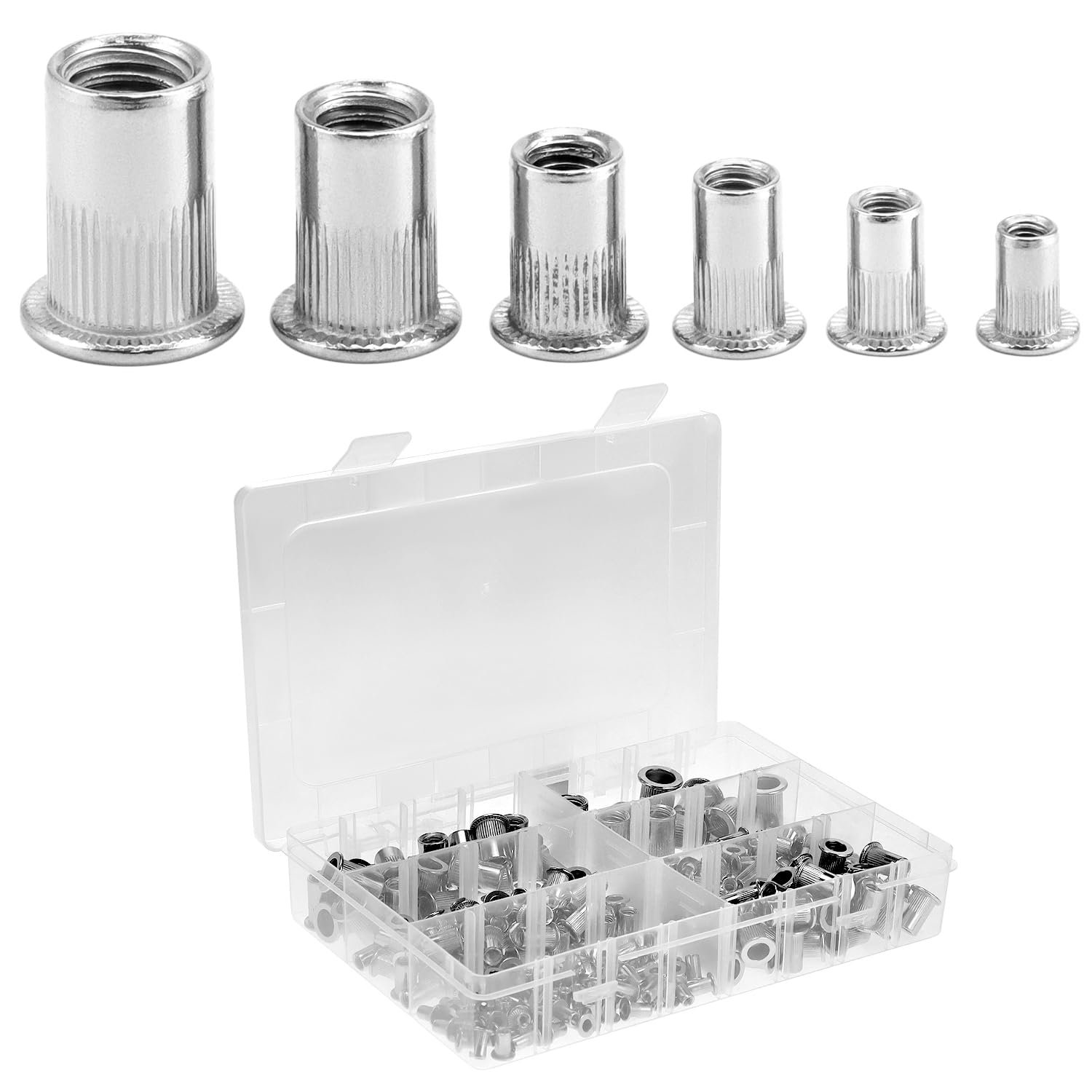 QWORK® Lot de 250 écrous à rivets en acier inoxydable 304, 6 tailles, M3 M4 M5 M6 M8 M10