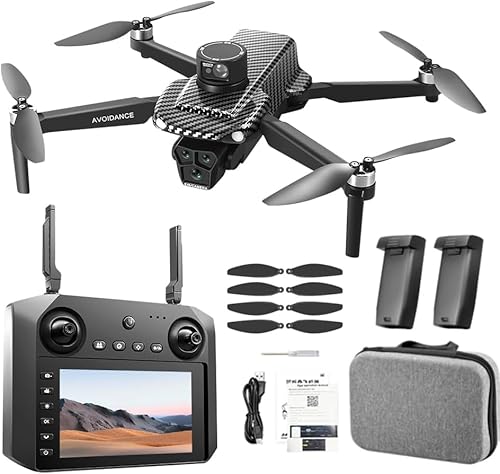 5G Dual Camera GPS Drone with 360° Laser Obstacle Avoidance,3,280ft RC Range, Brushless Motor, Optical Flow Positioning, Follow Me, Circle Fly, Return Home, Low Voltage Protection, APP Control, 4.5 Inch Screen, 7.4V 3000mAh 2 Batteries (30 Min Flight), ABS Durable, 4GB SD Card, Carry Case, 8 Propellers, Type-C Charging Cable, Beginner-Friendly FPV RC Quadcopter