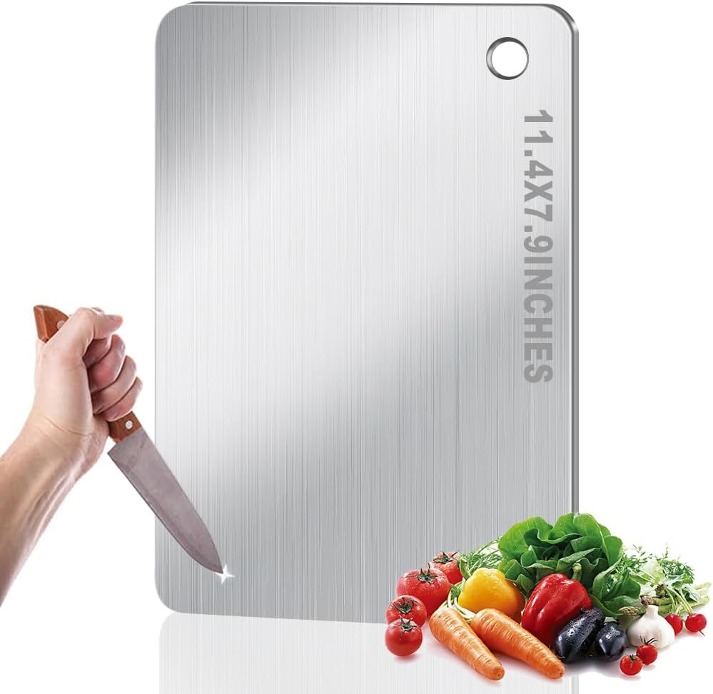 BLOCE Titanium Cutting Boards for Kitchen, Stainless Non Stick Chopping Board, Upgrade Double Sided Food-Grade Titanium Board for Kitchen for Meat Cheese Vegetable Fruit (11.5 * 8 Inch)