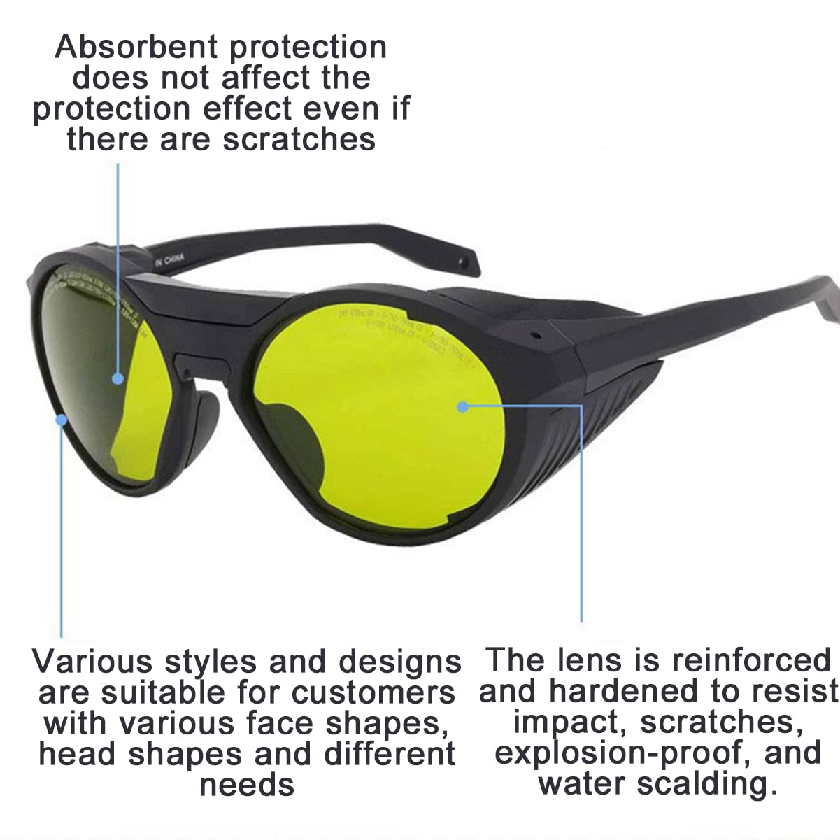Gafas de Seguridad Láser Protección 980nm 1064nm 1100nm OD5+ | 190-490nm 800-1100nm, Antiluz Radiación, Filtrado de Sombreado Láser, Para Máquina de Corte Grabado, Para IPL Láser de Fibra