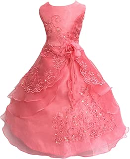 Little/Big Girls Embroidered Beaded Flower Girl Flower Girl Birthday Party Christmas Dress-Up with Petticoat - coolthings.us