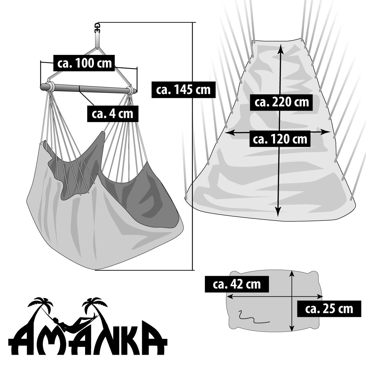 AMANKA XXL Chaise Suspendue avec Compartiment Latéral et Coussin - Hamac 220x120cm jusqu'à 150kg