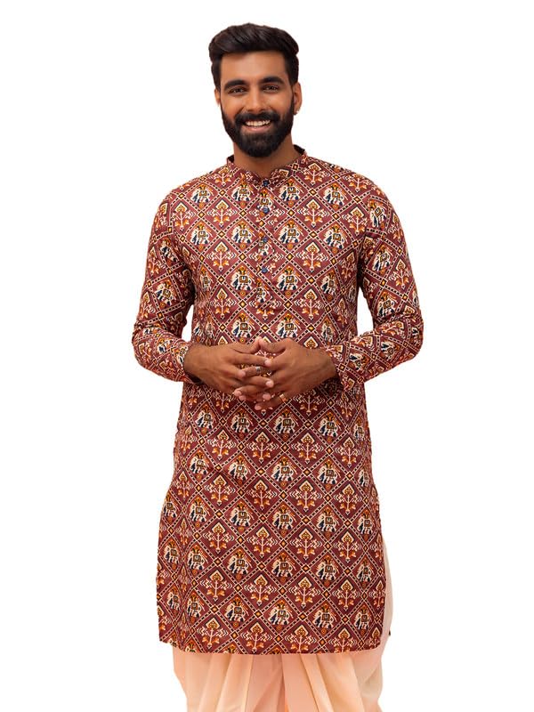 kisah Men's Cotton Blend Printed Kurta | Haldi Mehendi Festive Ethnic Wear | Regular Fit-picture-14