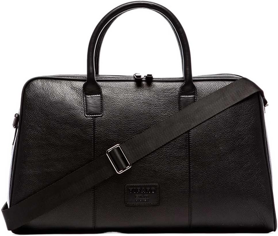 VIPARO Black Leather Holdall Corporate Shoulder Everyday Duffle Bag - Spencer