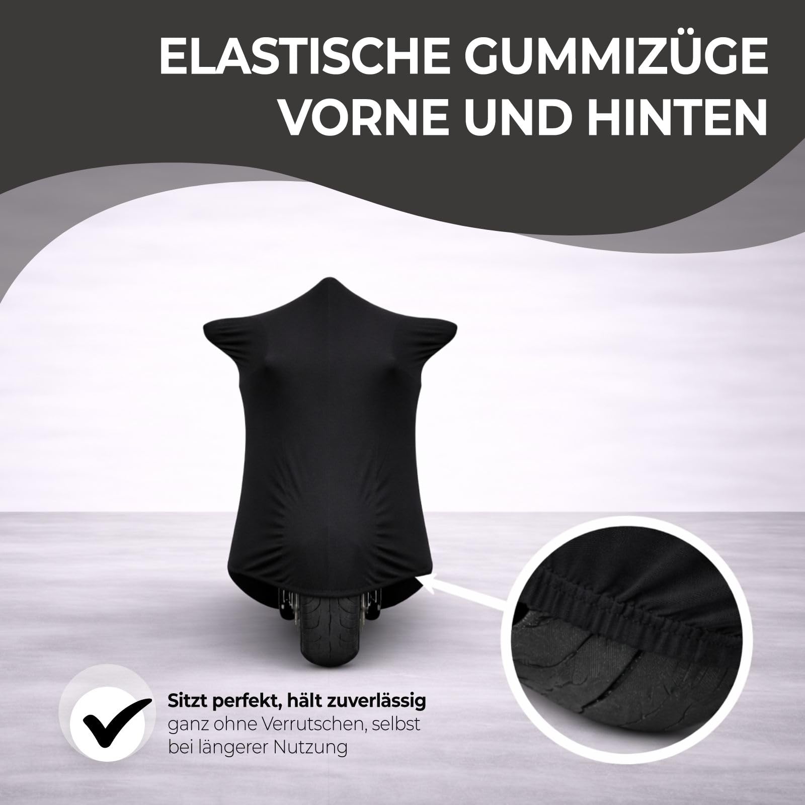 Indoor Premium Motorrad Abdeckung, unsere formanpassende Motorradplane Perfect Stretch, eine Schutzhülle für innen, Abdeckplane in 3 Farben & 3 Größen (Schwarz, XS-S)