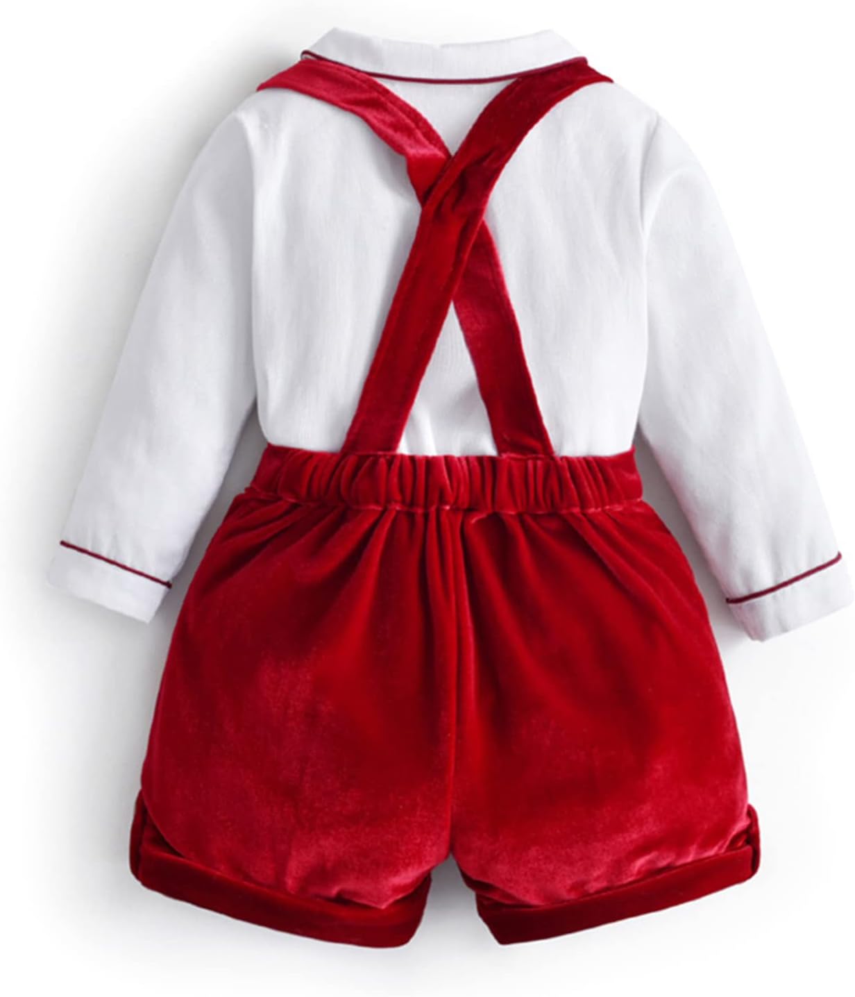 ACSUSS Baby Boys Wedding Birthday Party Dress Suits Long Sleeve Shirts + Suspender Shorts + Velvet Hat