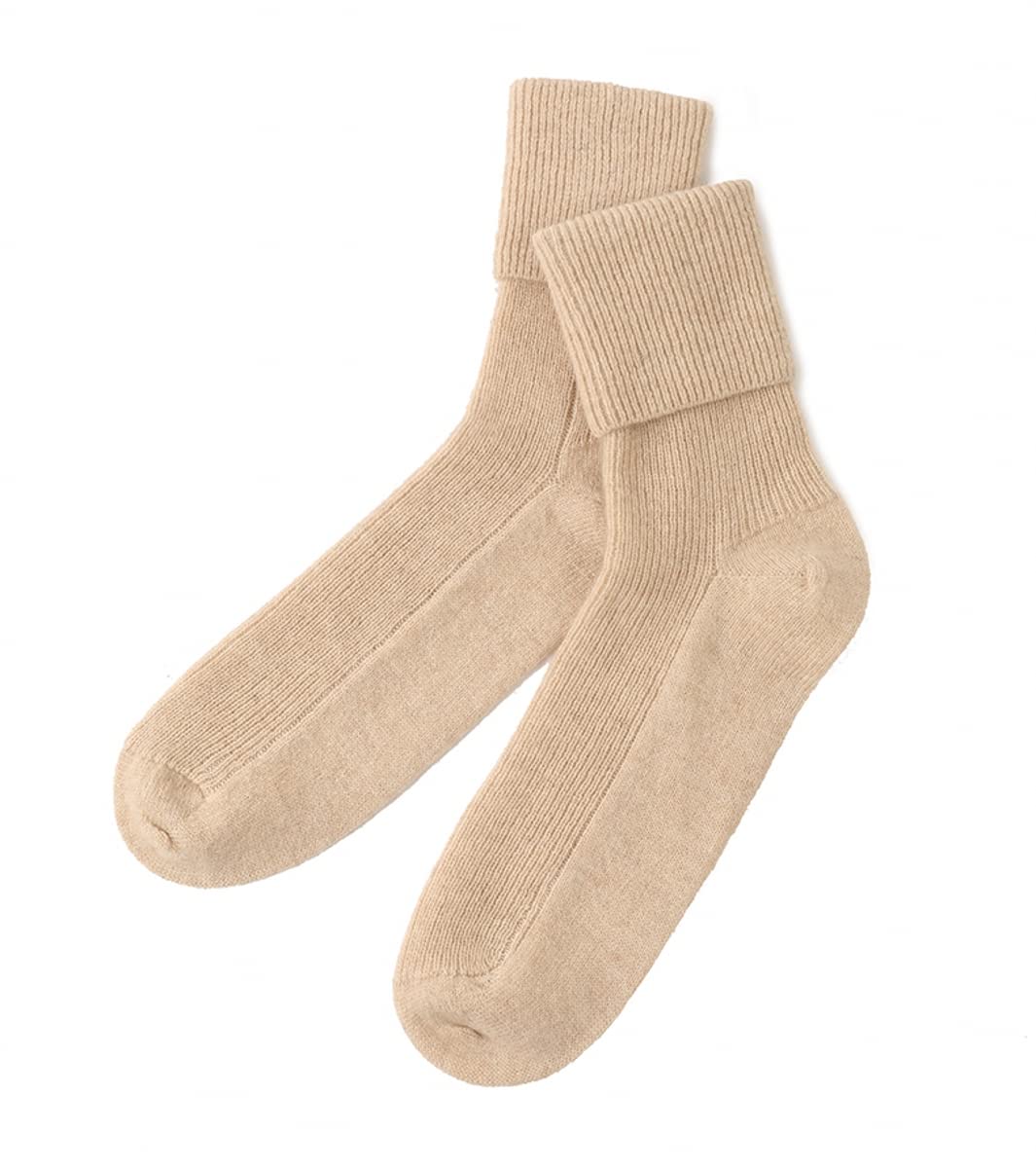 prettystern Women's Men's 100% Cashmere Wool Midi Socks Leg Warmer Ribbed Knit, beige, One size