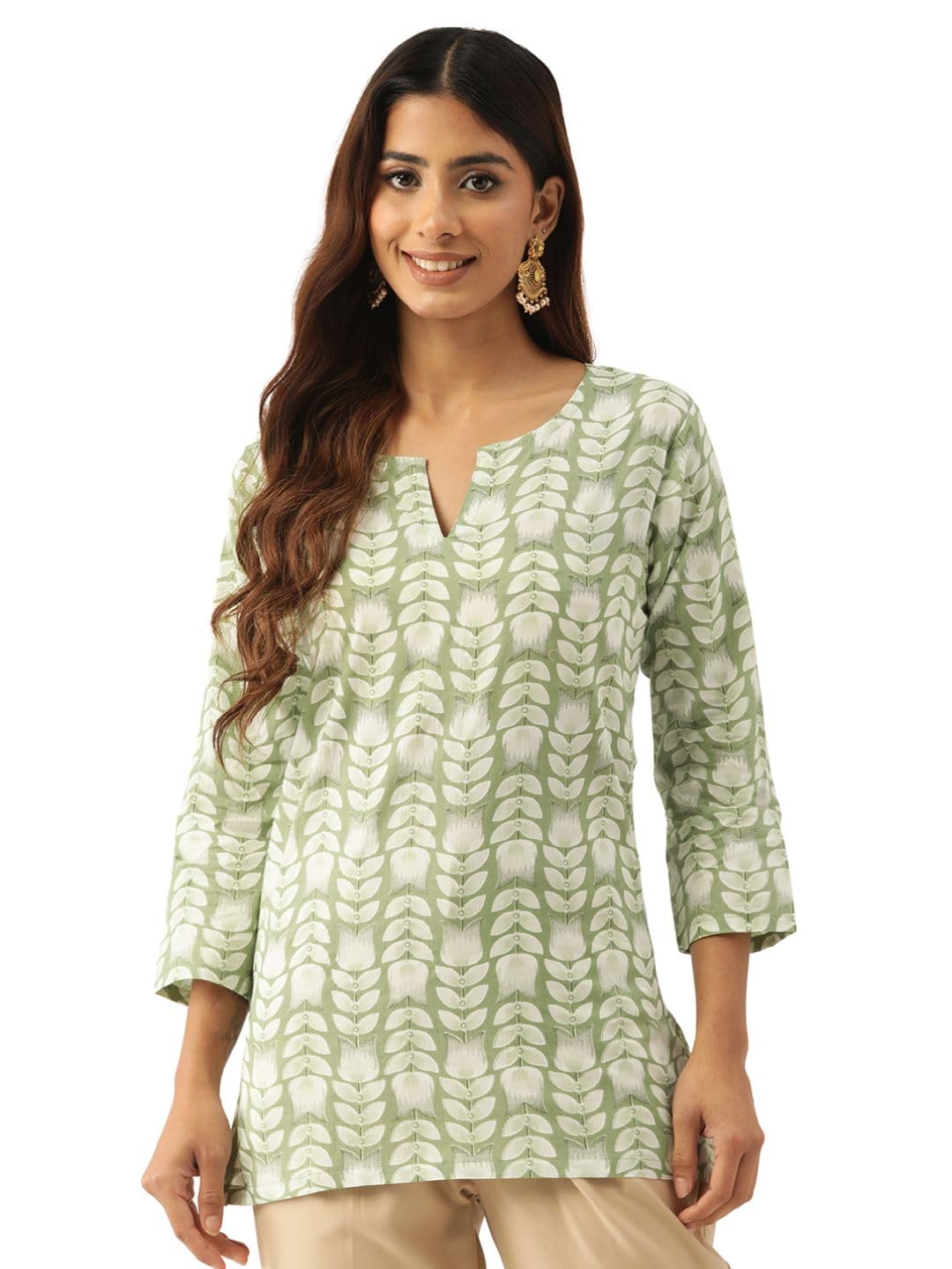 feranoid Designer V-Neck Short Straight Kurti with 3Quarter Sleeves