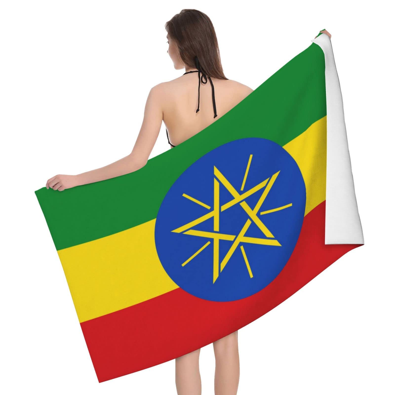 Lsjuee Flag of Ethiopia Microfiber Bath Towel Absorb Water Quick Dry Bath Towel, for Beach, Swimming Pool, Camping