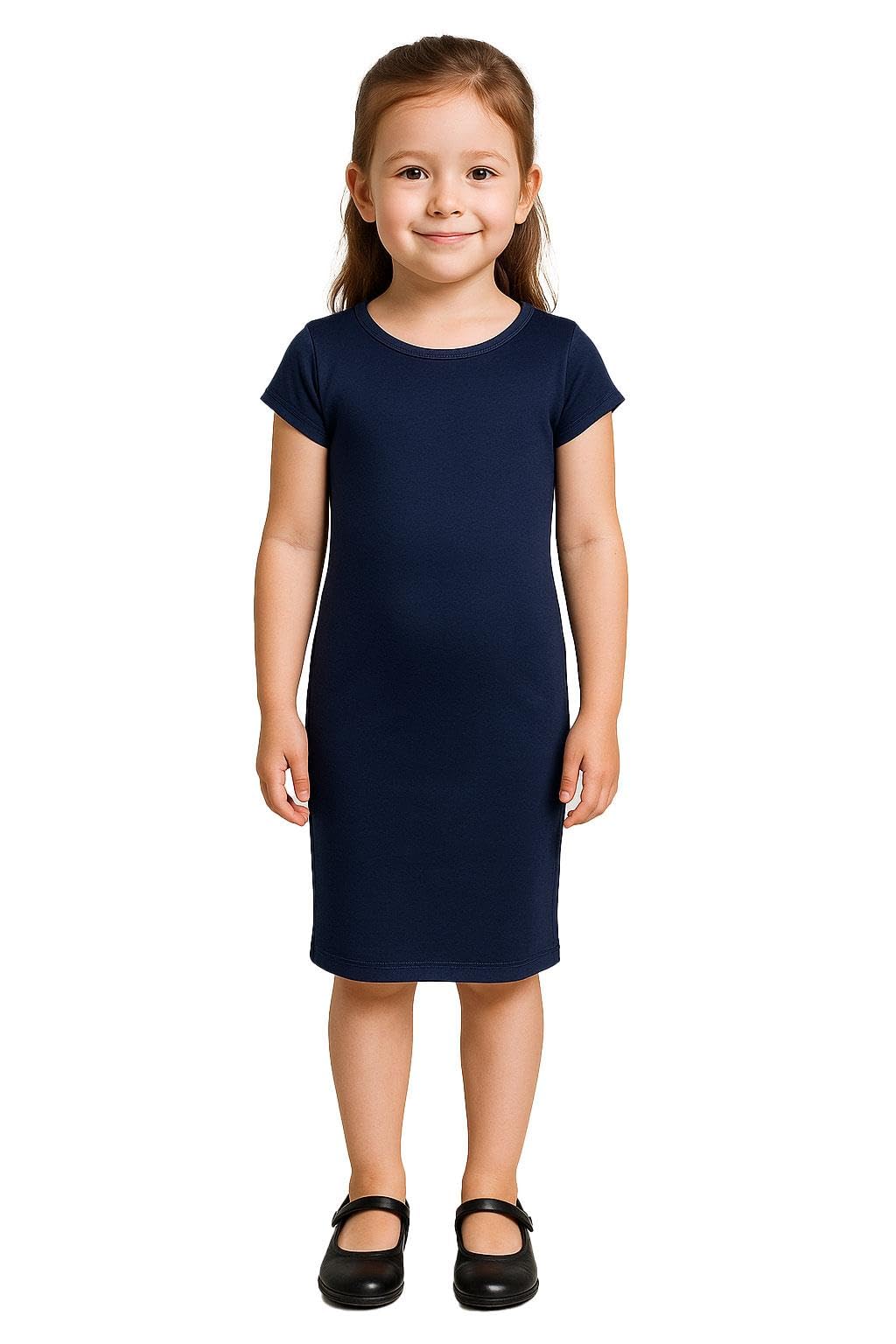 A2Z 4 Kids Girls Dresses Plain Short Sleeves Cap Slim - New Midi Dress Navy 13
