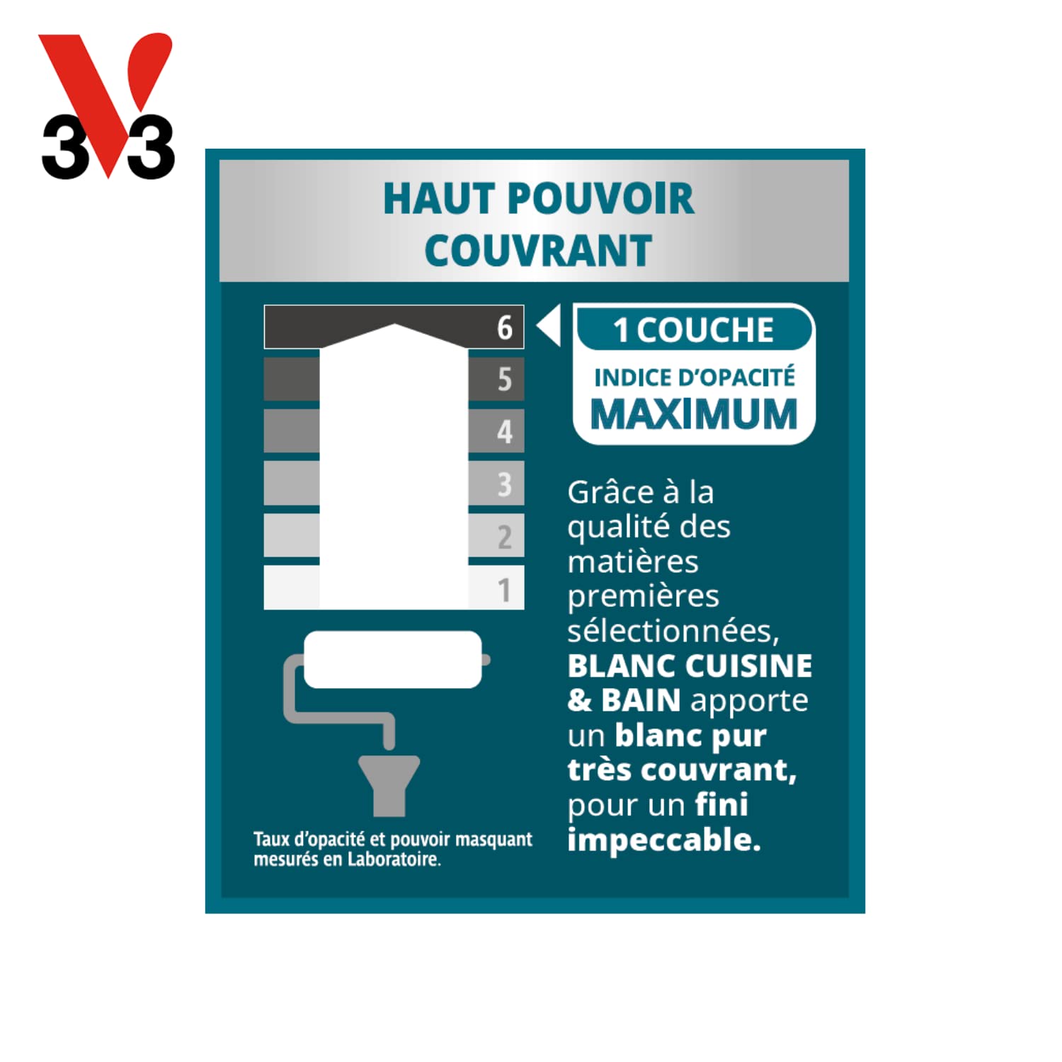 V33 Peinture salle de bain/cuisine blanche satinée, Haute résistance, BLANC CUISINE & BAIN 2,5L | Haute résistance Humidité Graisse Tache, Murs, Plafonds, Boiseries, Ultra Lessivable, Application Facile