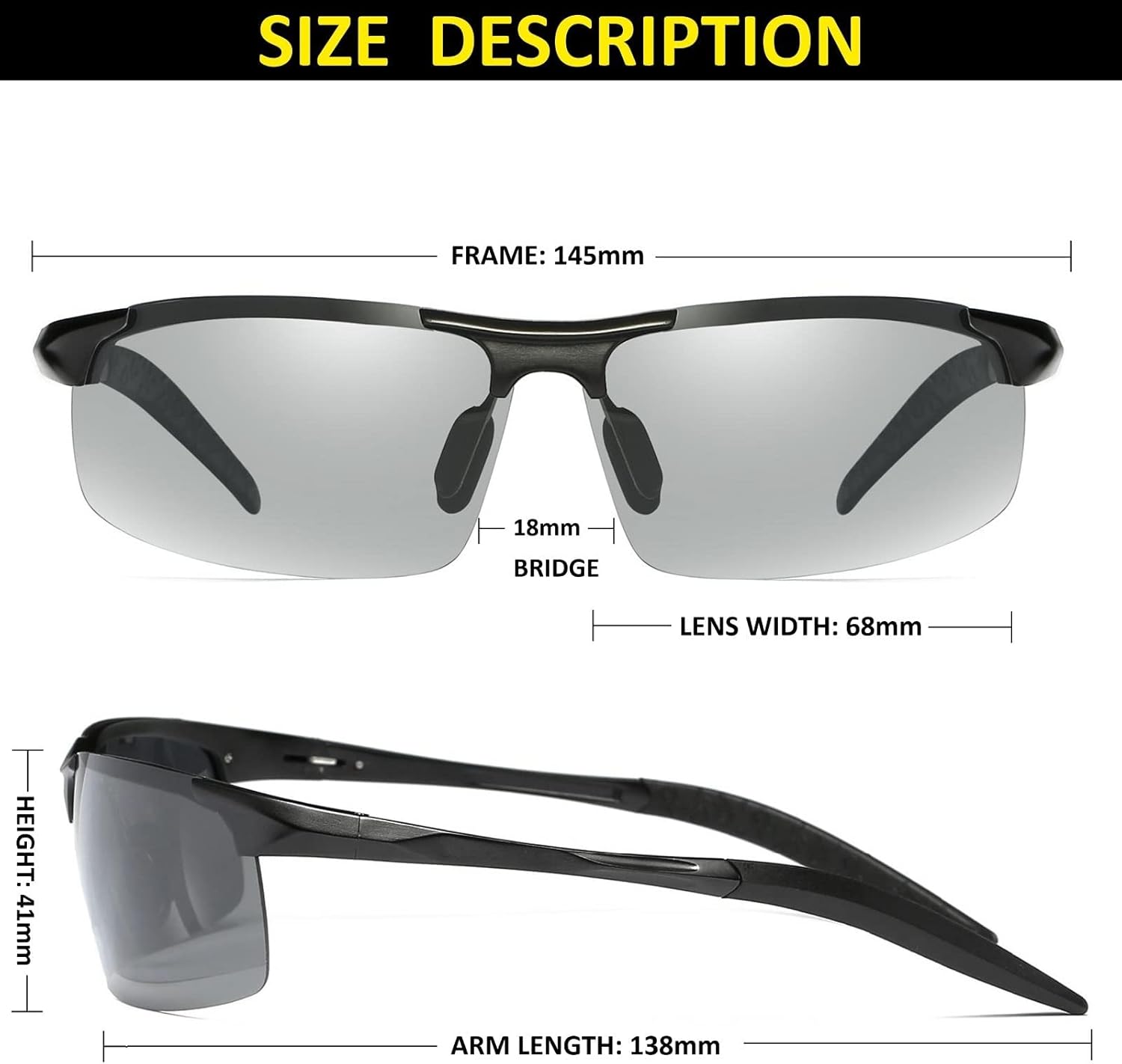 Men's Fashion Polarized Photochromic Sunglasses for Day and Night,UV 400 Clear Vision for Driving Cycling Outdoor - Image 2