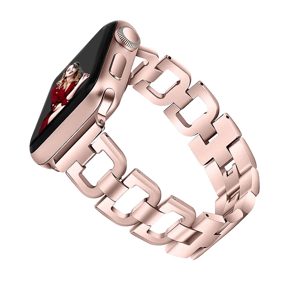 OULUCCI Bands Compatible Apple Watch Bands 41mm 40mm 38mm Women Iwatch Rose Gold Series 9 8 7 6 5 4 3 2 1, D-Shape apple watch bands for women