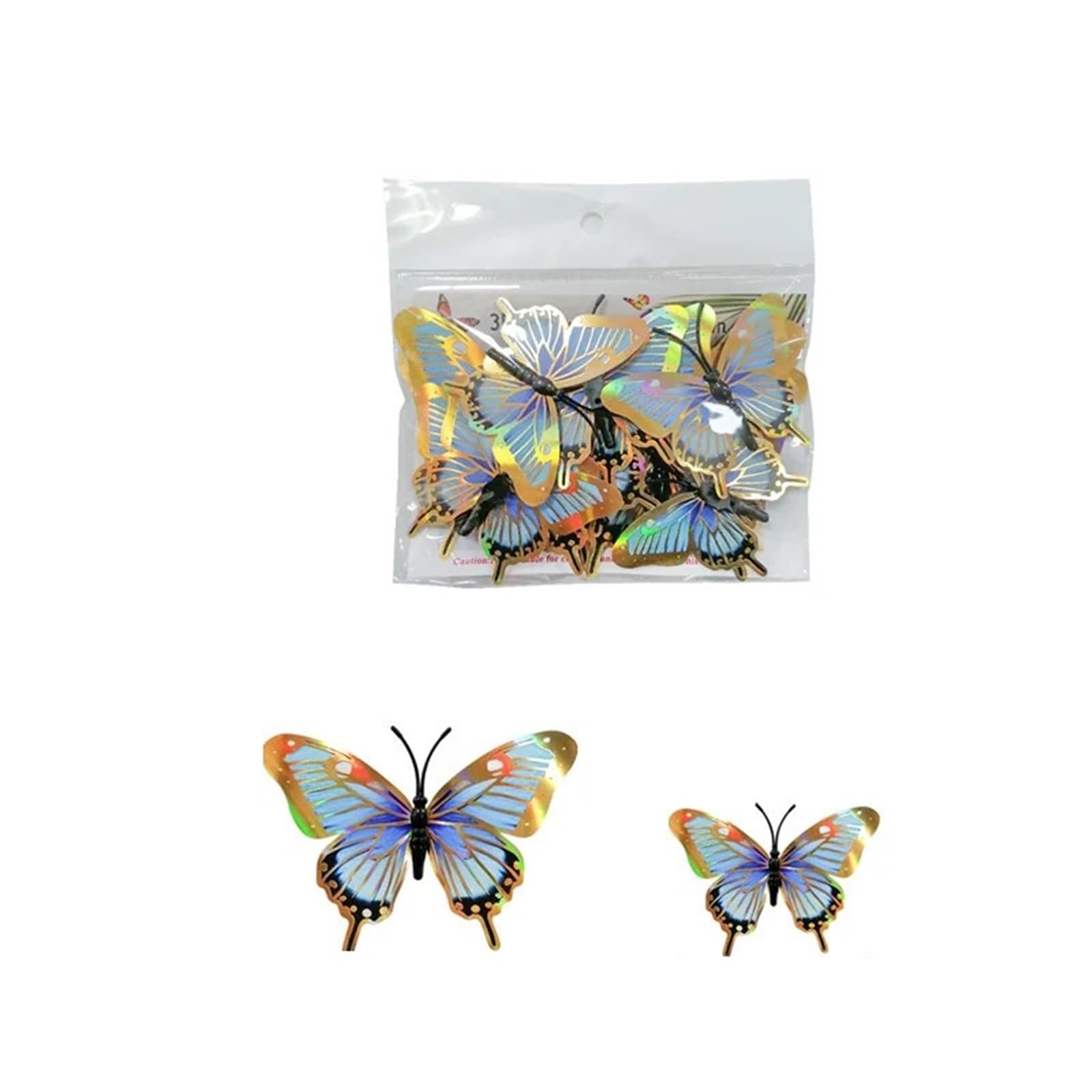 12Pcs Butterflies Wall Decor Golden Black 3D Butterfly Stickers Decoration For Garden Wedding Party Home Window(Blue golden 12pcs)