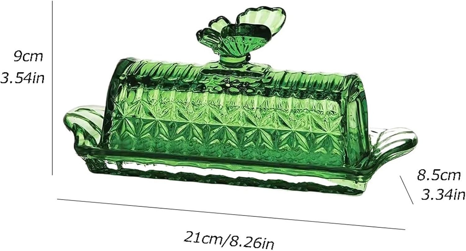 Butter Container Vintage Colorful Butterfly Glass Butter Dish Butter Storage Box Snack Cheese Dessert with Lid Crisper Butter Container for All Types of Butter (Color : C)