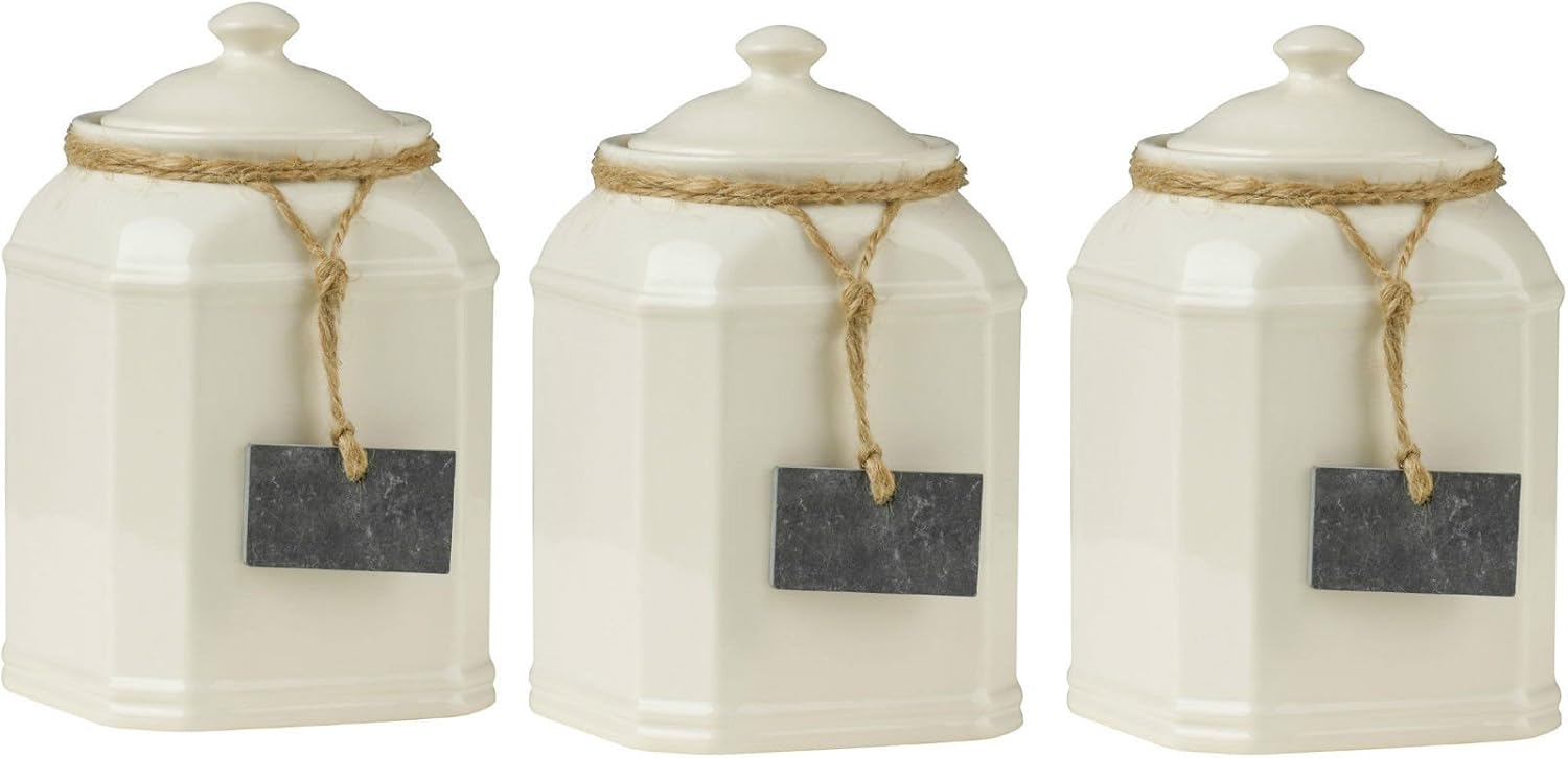 Storage Jars Tea Coffee Sugar Canisters With Slate Tag Cream Color Dolomite Medium H17 X W10 X D10cm Amazon Co Uk Home Kitchen